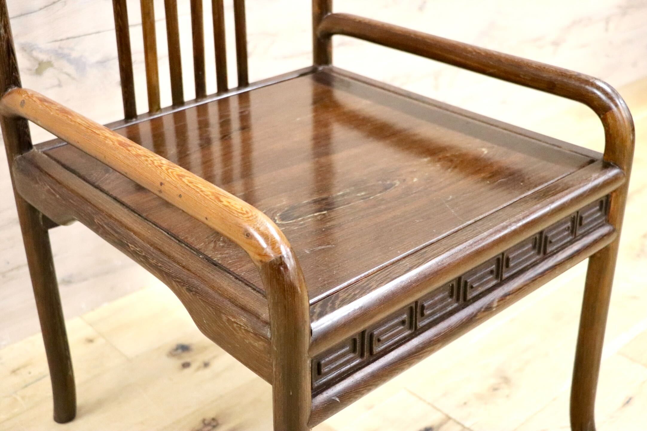 GMGS125○唐木家具 鉄刀木 ダイニングチェア 食卓椅子 セミアームチェア アジアン ヴィンテージ オリエンタル 中国美術 椅子 木製家具