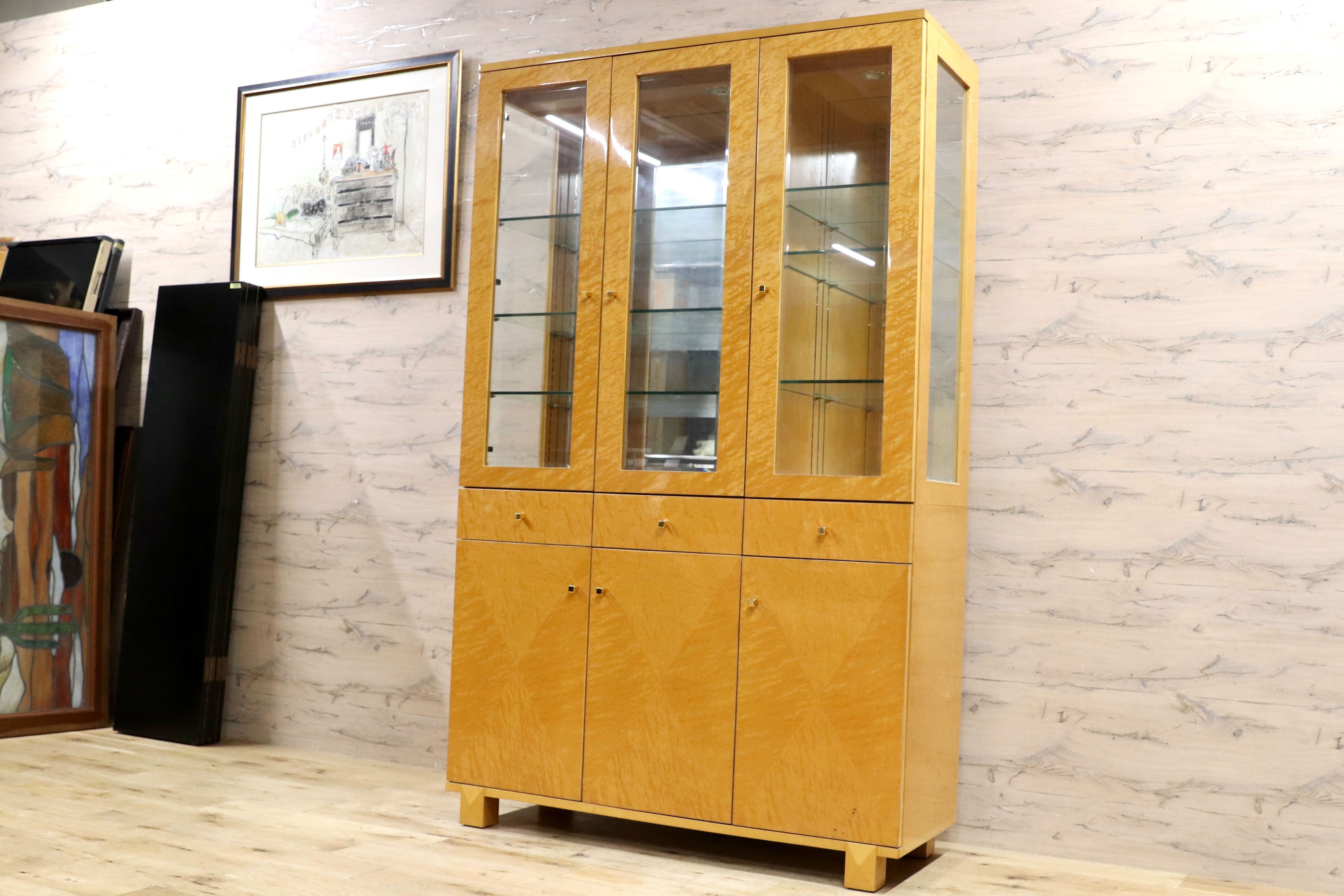 GMIS371○IDC大塚家具 スプレンダー キャビネット 飾り棚 バーズアイメープル クラシック エレガント リビングボード カップボード