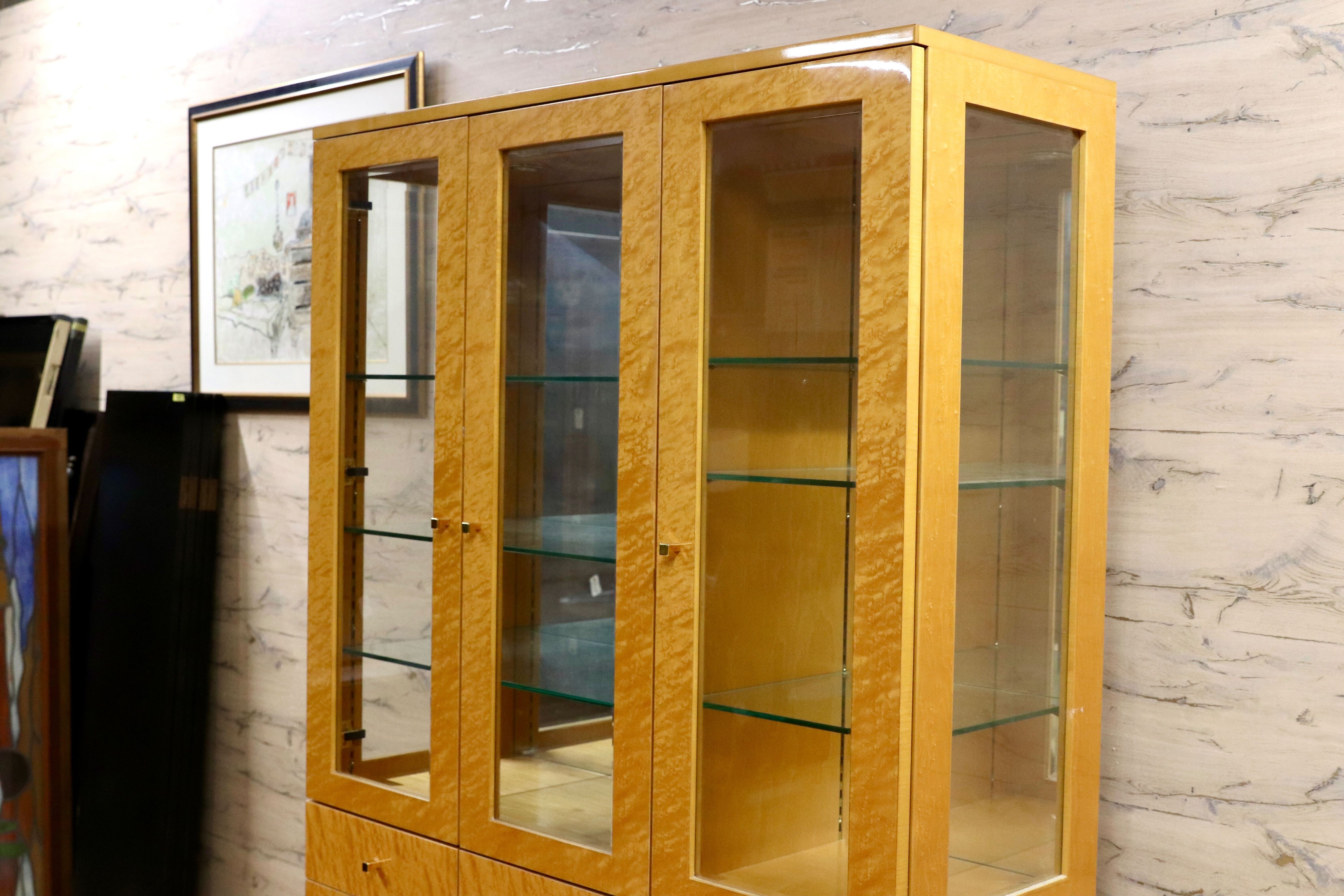 GMIS371○IDC大塚家具 スプレンダー キャビネット 飾り棚 バーズアイメープル クラシック エレガント リビングボード カップボード