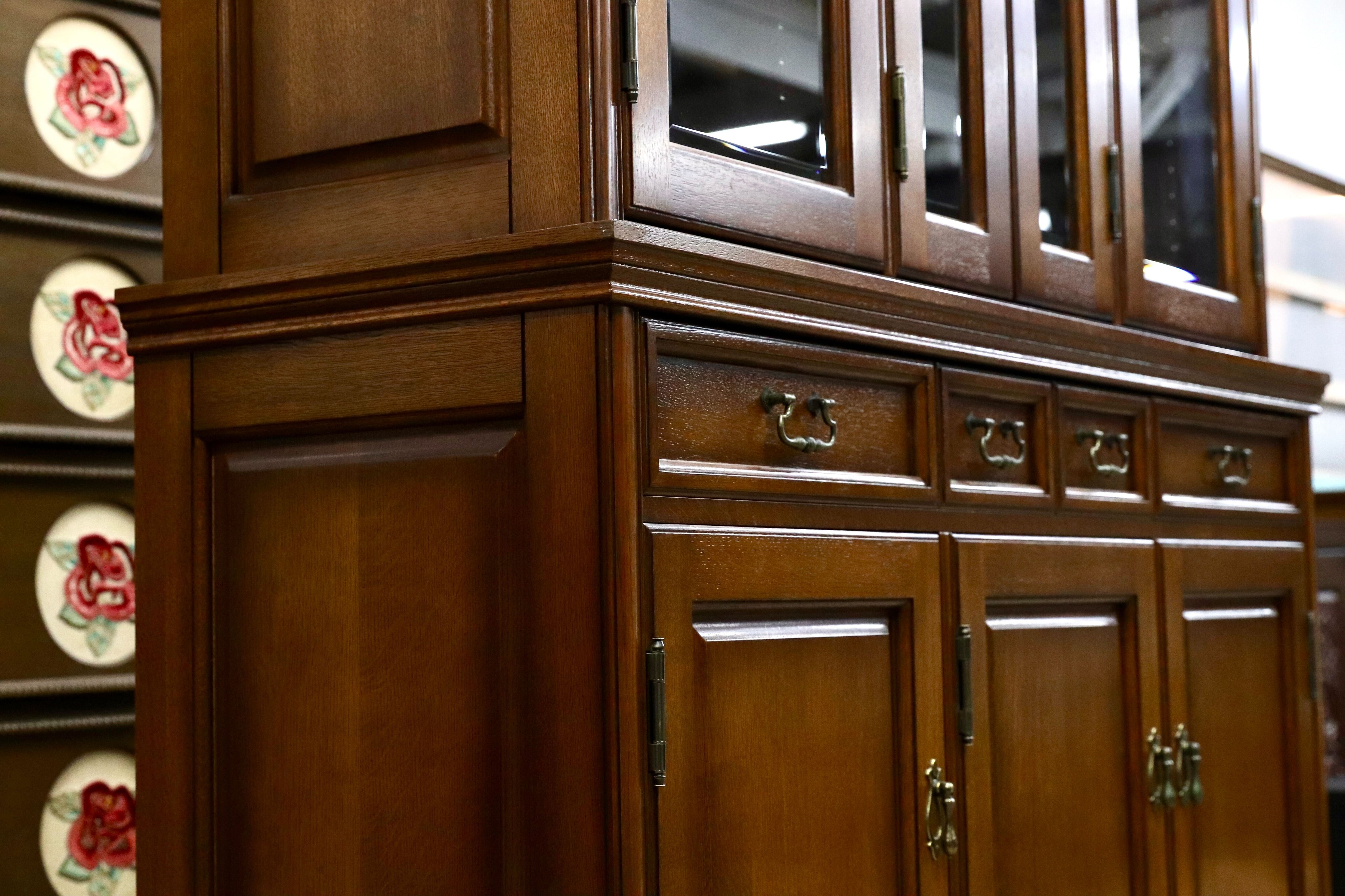 GMIH351○クラシック アンティーク キャビネット 飾り棚 書棚 リビングボード カップボード オーク材 検）府中 東海 ロイヤル カリモク