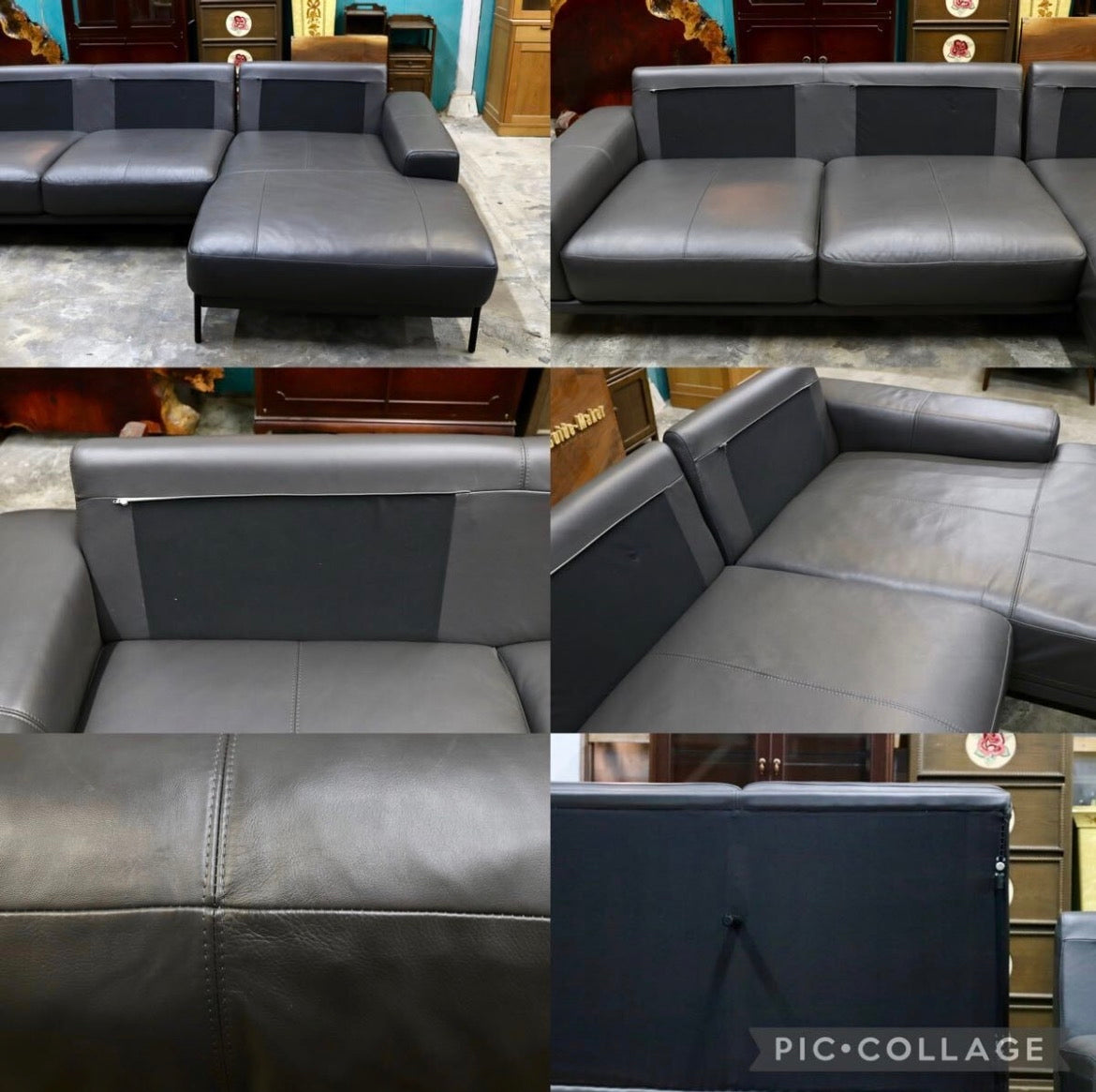 GMJK222○LIVING HOUSE / リビングハウス WEBB ウェッブ カウチソファ 本革 ダークグレー モダン 現行 定価約81万円 モデルルーム展示品