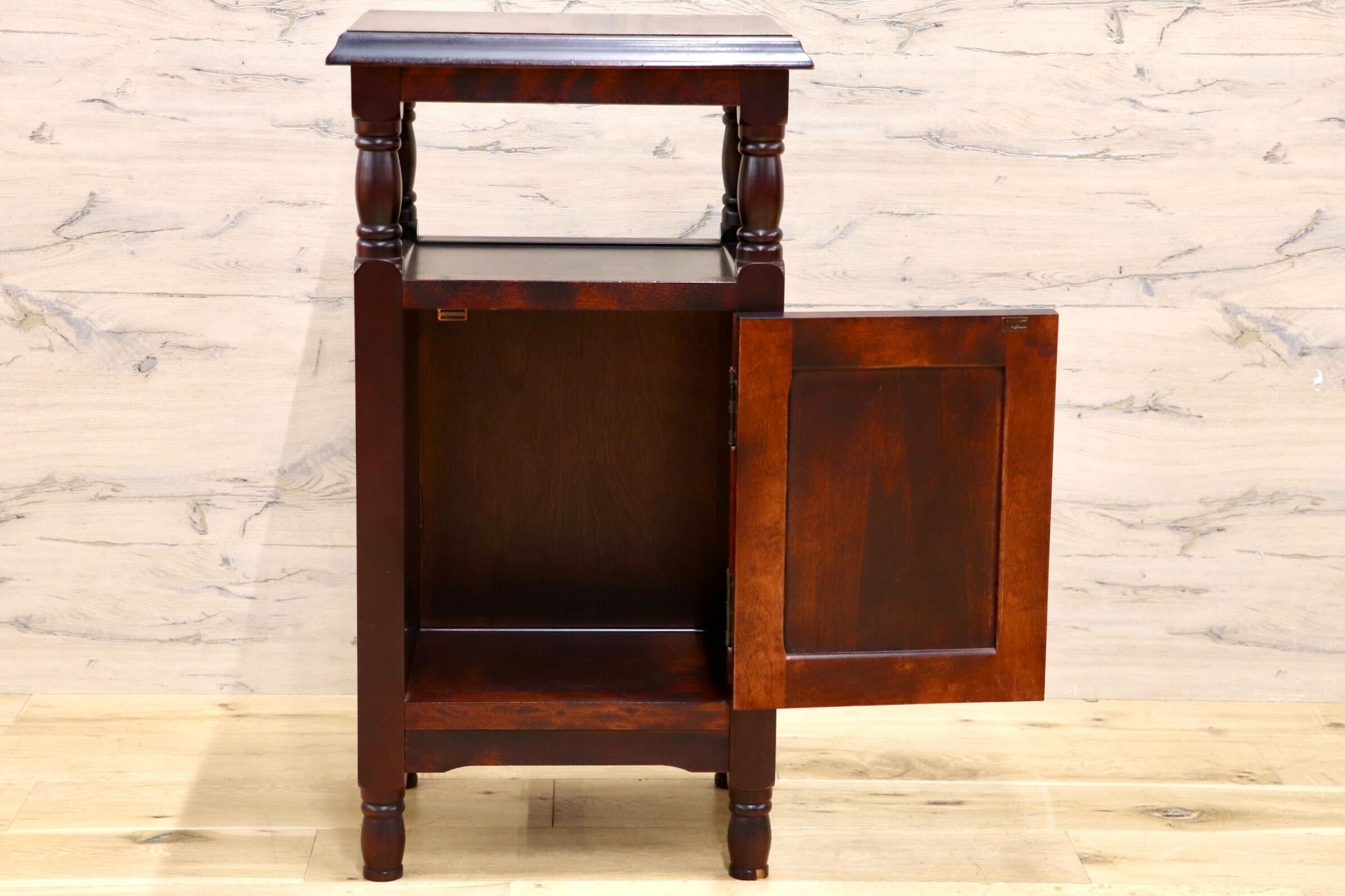 GMIK956○民芸家具 電話台 FAX台 花台 サイドチェスト 木製 天然木 アンティーク調 レトロ 飾り台 棚 収納