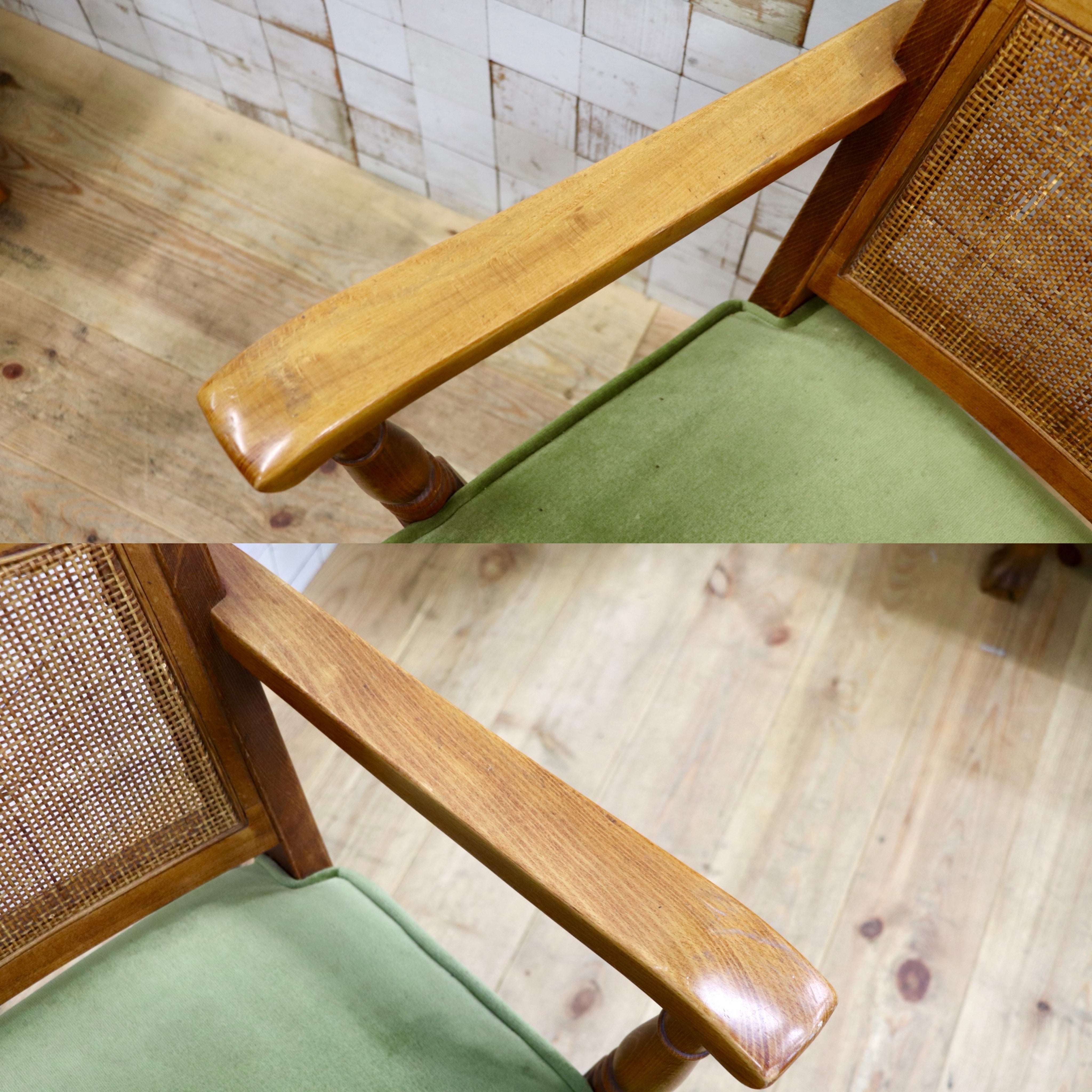 GMJS166A○KASHIWA / 柏木工 アームチェア ダイニングチェア 椅子 レトロ 飛騨の家具 カフェ アンティーク ヴィンテージ ファブリック 木製