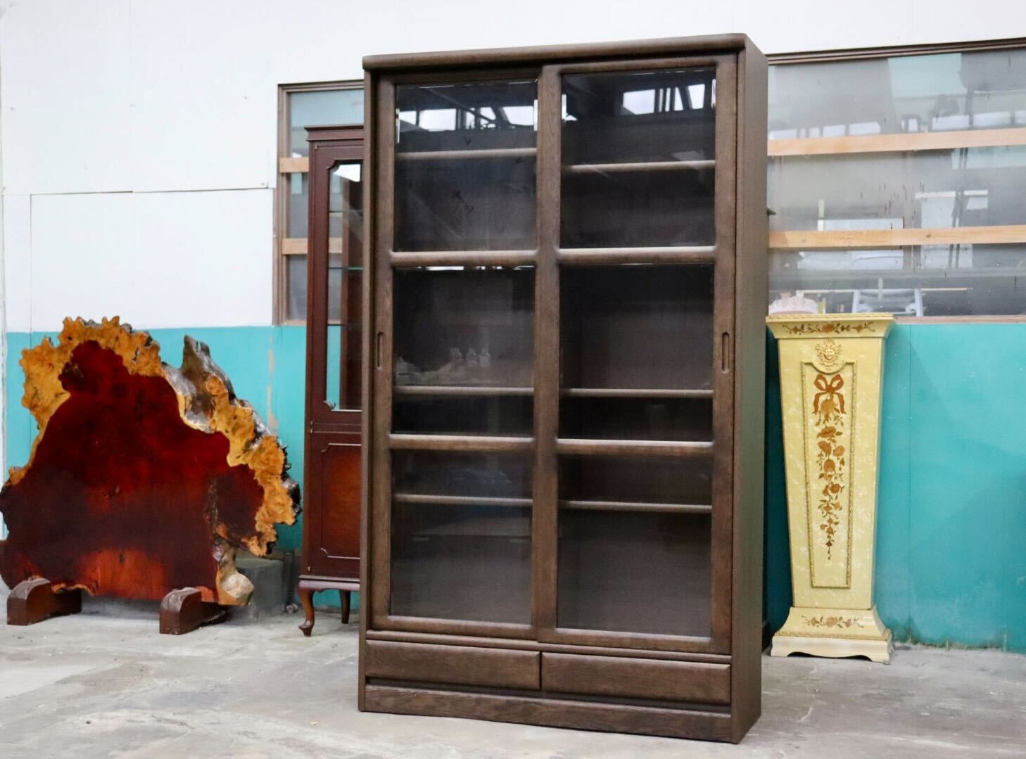 GMIK657○浜本工芸 / HAMAMOTO No.3600 書棚 本棚 ブックシェルフ 飾り棚 収納棚 キャビネット 楢材 無垢 モダン 定価約16万 美品