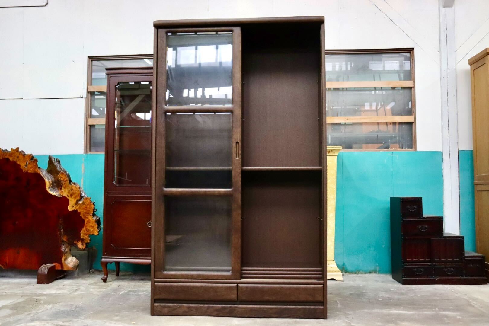 GMIK657○浜本工芸 / HAMAMOTO No.3600 書棚 本棚 ブックシェルフ 飾り棚 収納棚 キャビネット 楢材 無垢 モダン 定価約16万 美品