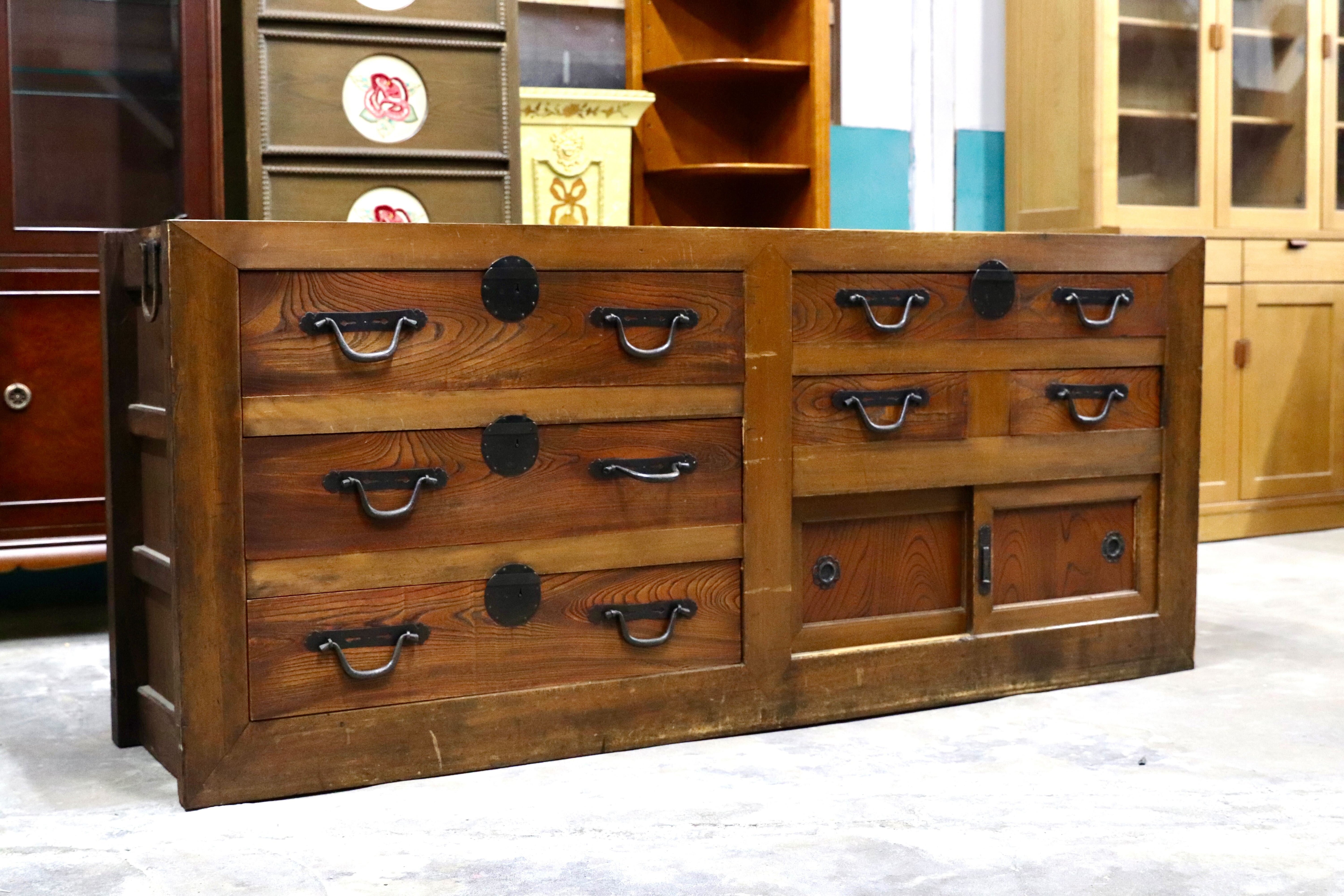 GMIS406○和製アンティーク サイドボード リビングボード 箪笥 店舗什器 引出し収納 古道具 古民家 レトロ