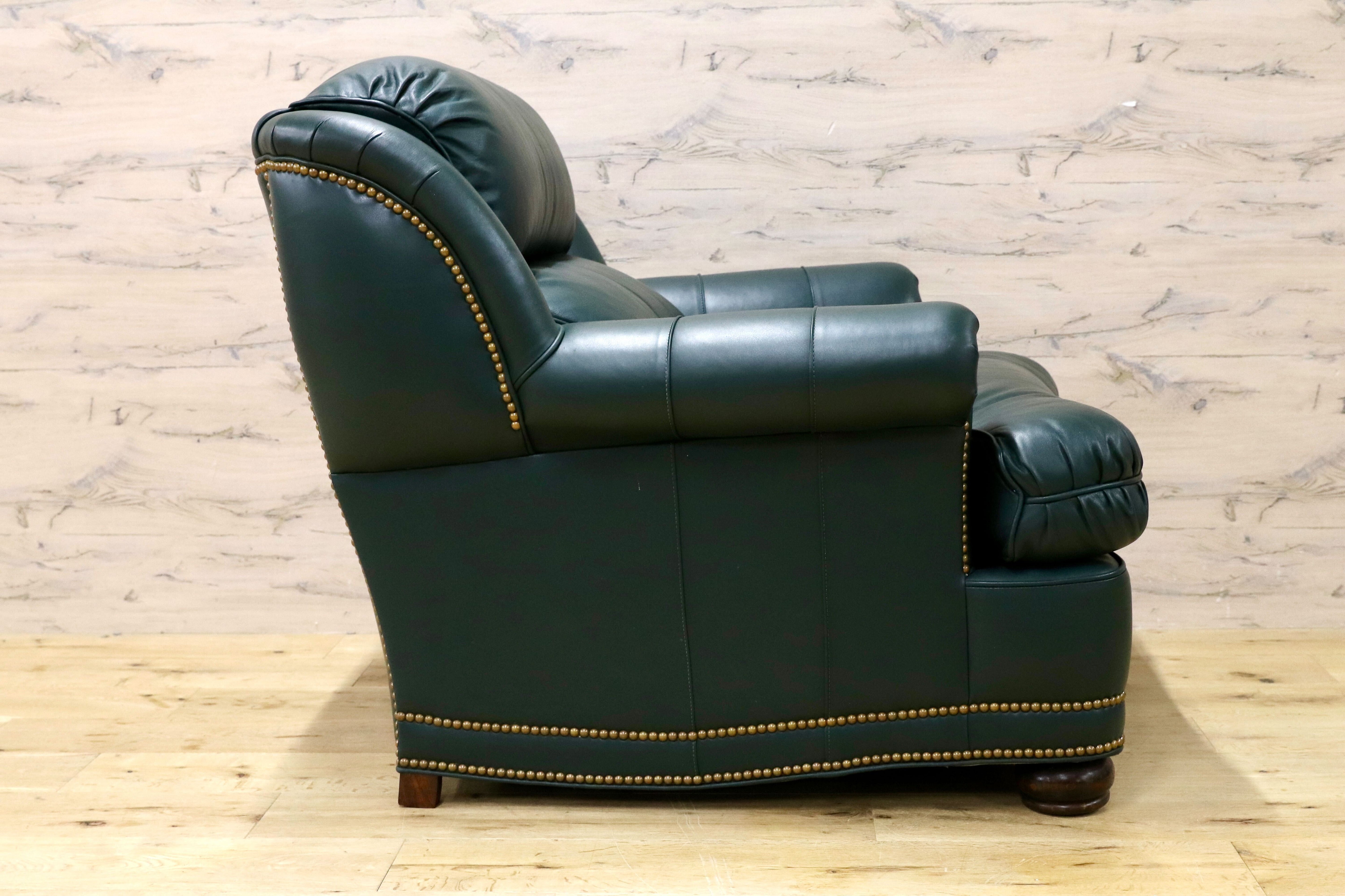 GMJK36A○Hancock & Moore / ハンコック&ムーア 1人掛けソファ シングルソファ 総革 緑 ホワイトハウス御用達 IDC大塚家具 定価約90万