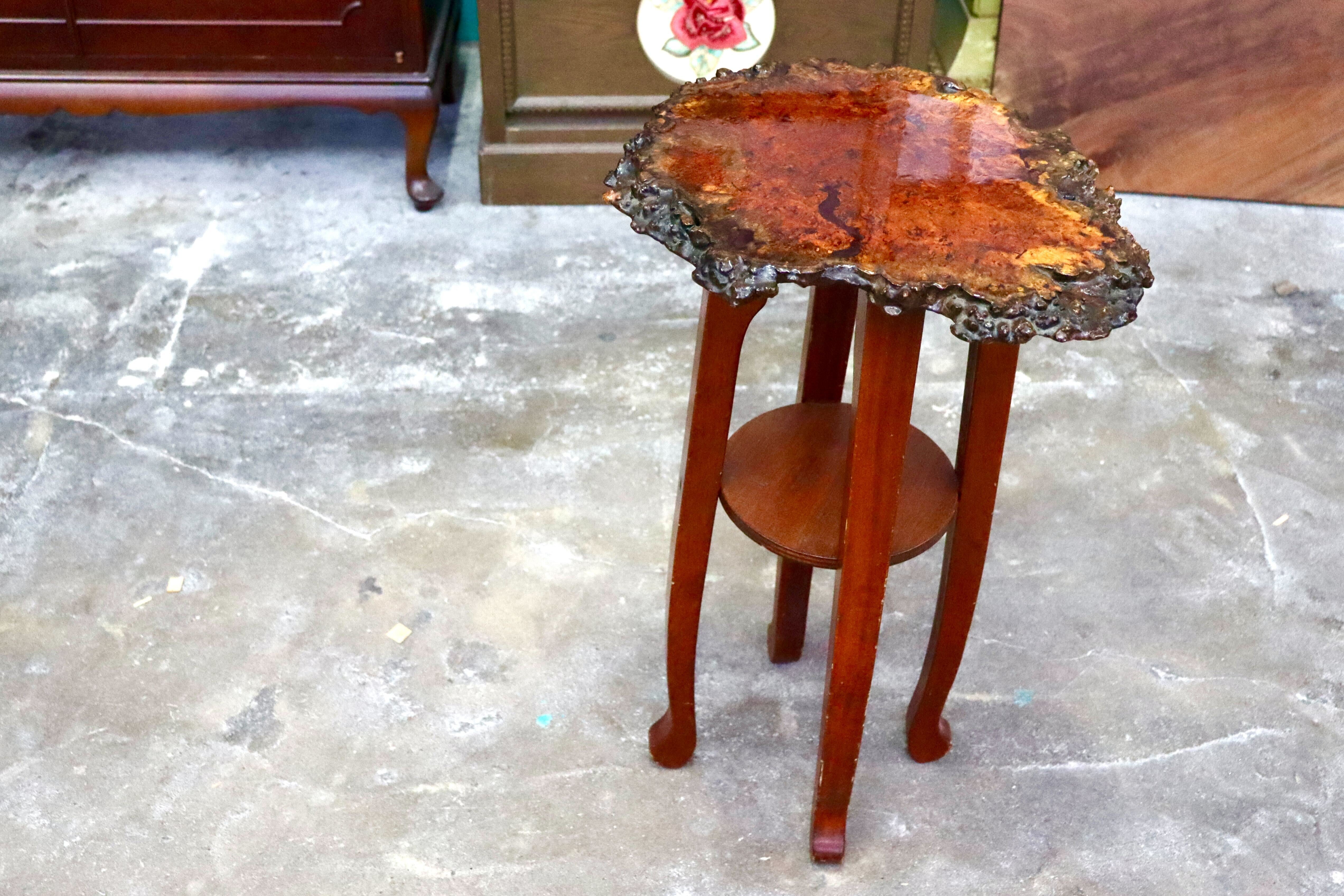 GMIS499○サイドテーブル 丸テーブル コーヒーテーブル ソファーテーブル 花台 電話台 飾り台 花梨 一枚板 猫脚 レトロ