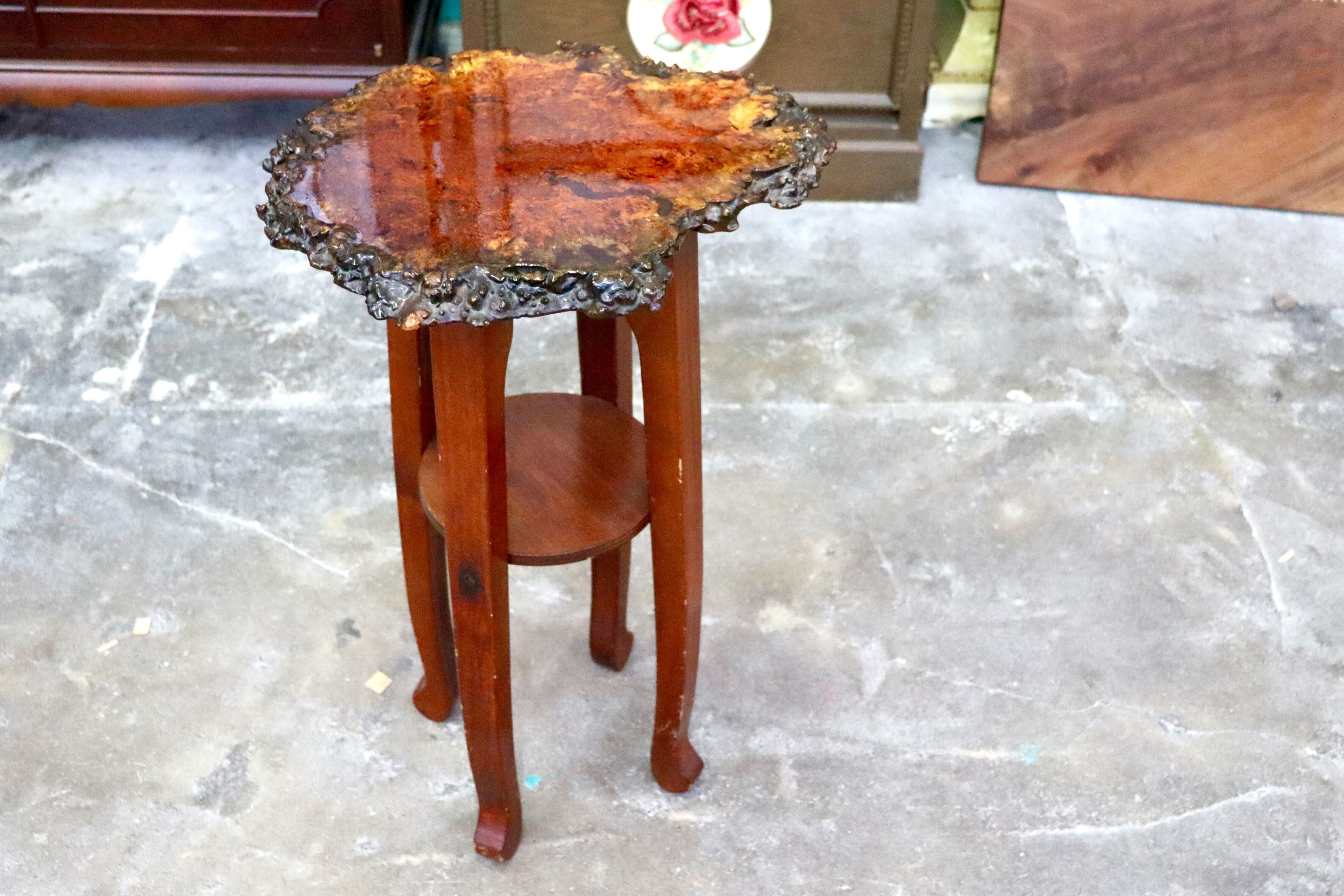 GMIS499○サイドテーブル 丸テーブル コーヒーテーブル ソファーテーブル 花台 電話台 飾り台 花梨 一枚板 猫脚 レトロ