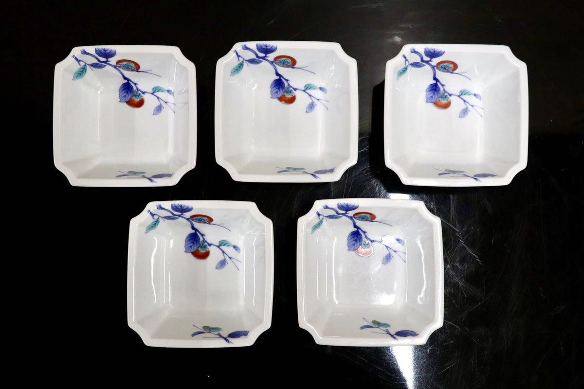 GMJO141S◯Noritake / ノリタケ 乃りたけ 日本の食器 柿右衛門写し 角鉢 向付 銘々鉢 角皿 小皿 和食器 陶器 和モダン 廃盤 稀少 5個セット