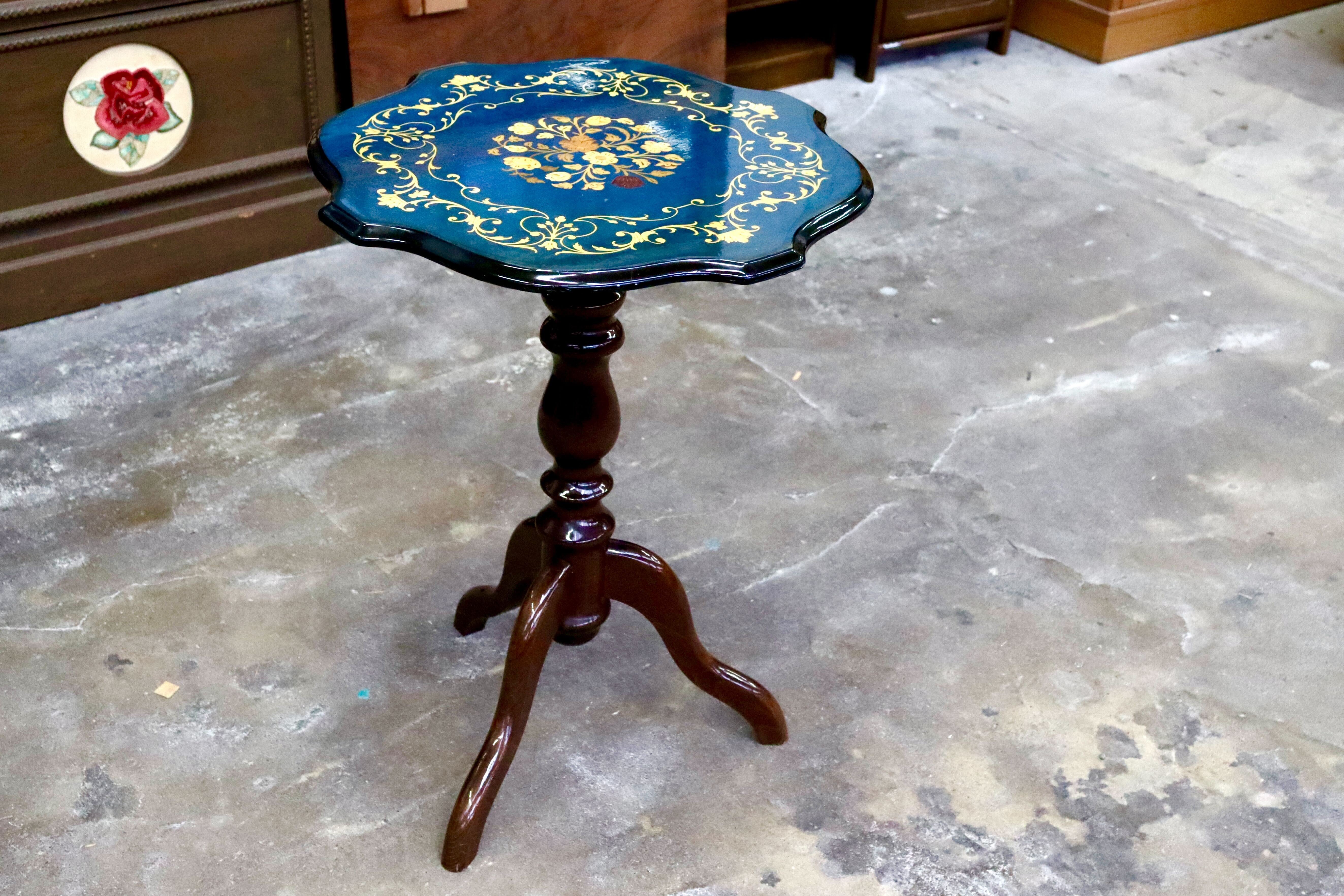 GMIS572○イタリア製 サイドテーブル 花台 コーヒーテーブル 机 飾り台 木製 象嵌細工 クラシック ヴィンテージ