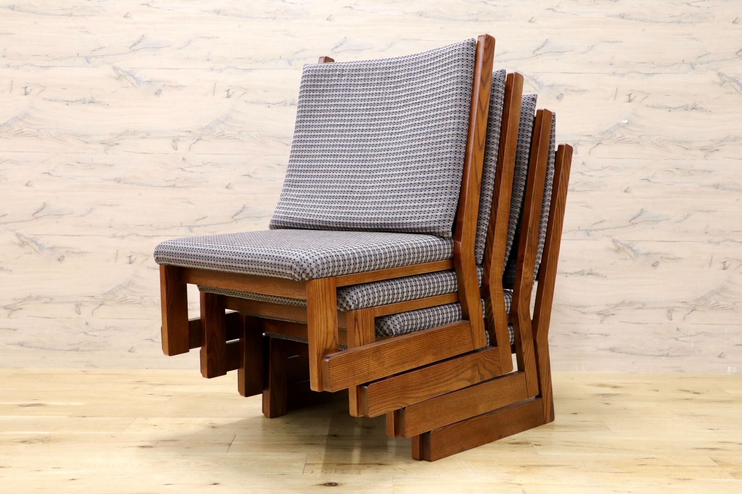 GMIH491B○シンプルモダン スタッキング ローチェア 4脚セット ラウンジチェア 座椅子 ファブリック 和室 座敷 和モダン 北欧