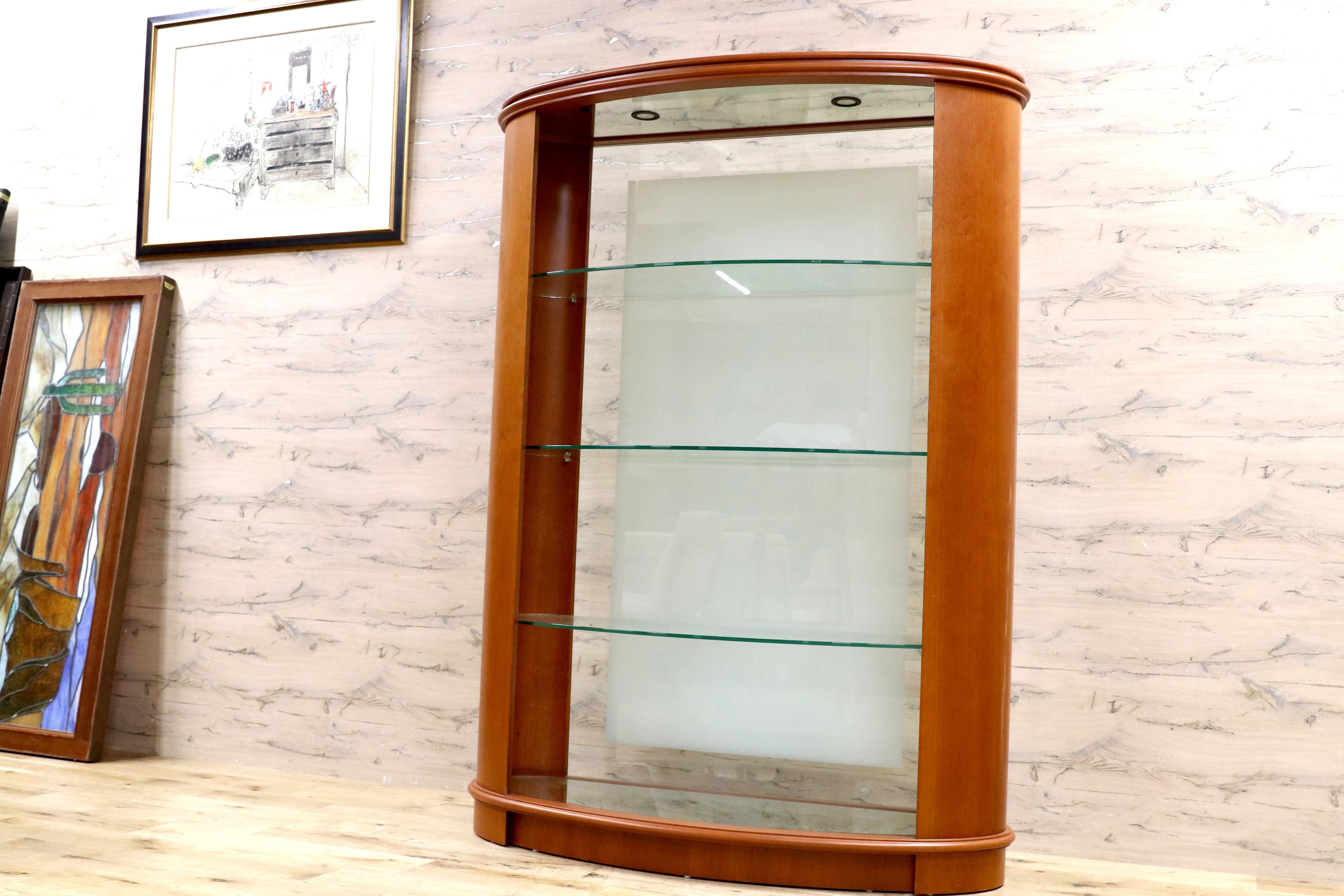 GMIK724○イタリア製 キュリオケース ショーケース ガラス キャビネット 飾り棚 チェリー材 クラシック 店舗什器 検）カリガリス ポラダ