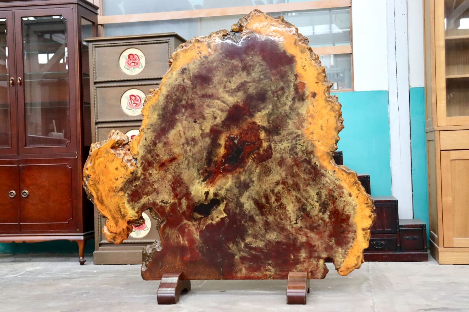 GMIS498○最高級 花梨材 一枚板 衝立 パーテーション 間仕切り 置物 玉杢 葡萄杢 オブジェ インテリア 和家具 和モダン 古民家 天然木