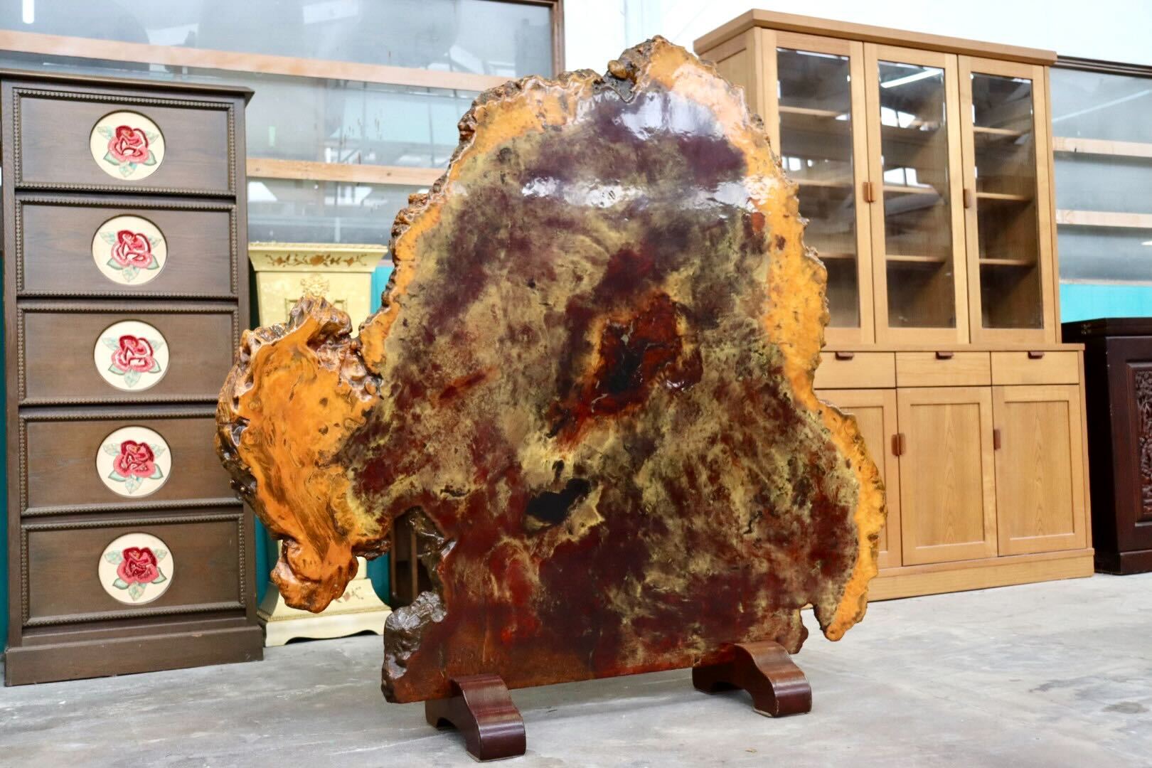 GMIS498○最高級 花梨材 一枚板 衝立 パーテーション 間仕切り 置物 玉杢 葡萄杢 オブジェ インテリア 和家具 和モダン 古民家 天然木