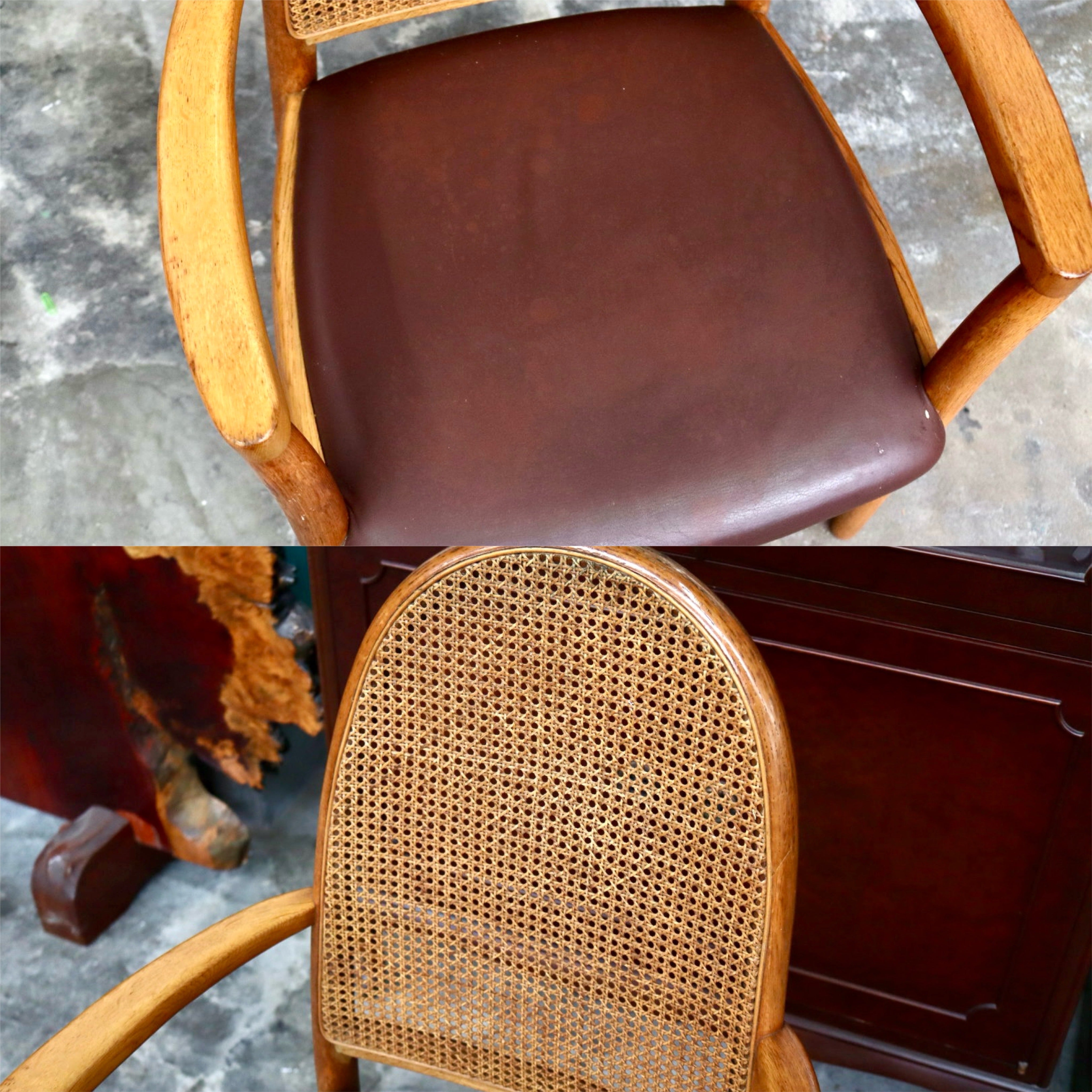 GMJK188○柏木工 / KASHIWA ダイニングチェア アームチェア 椅子 木製 籐編 ラタンバック レトロ ヴィンテージ 国産家具