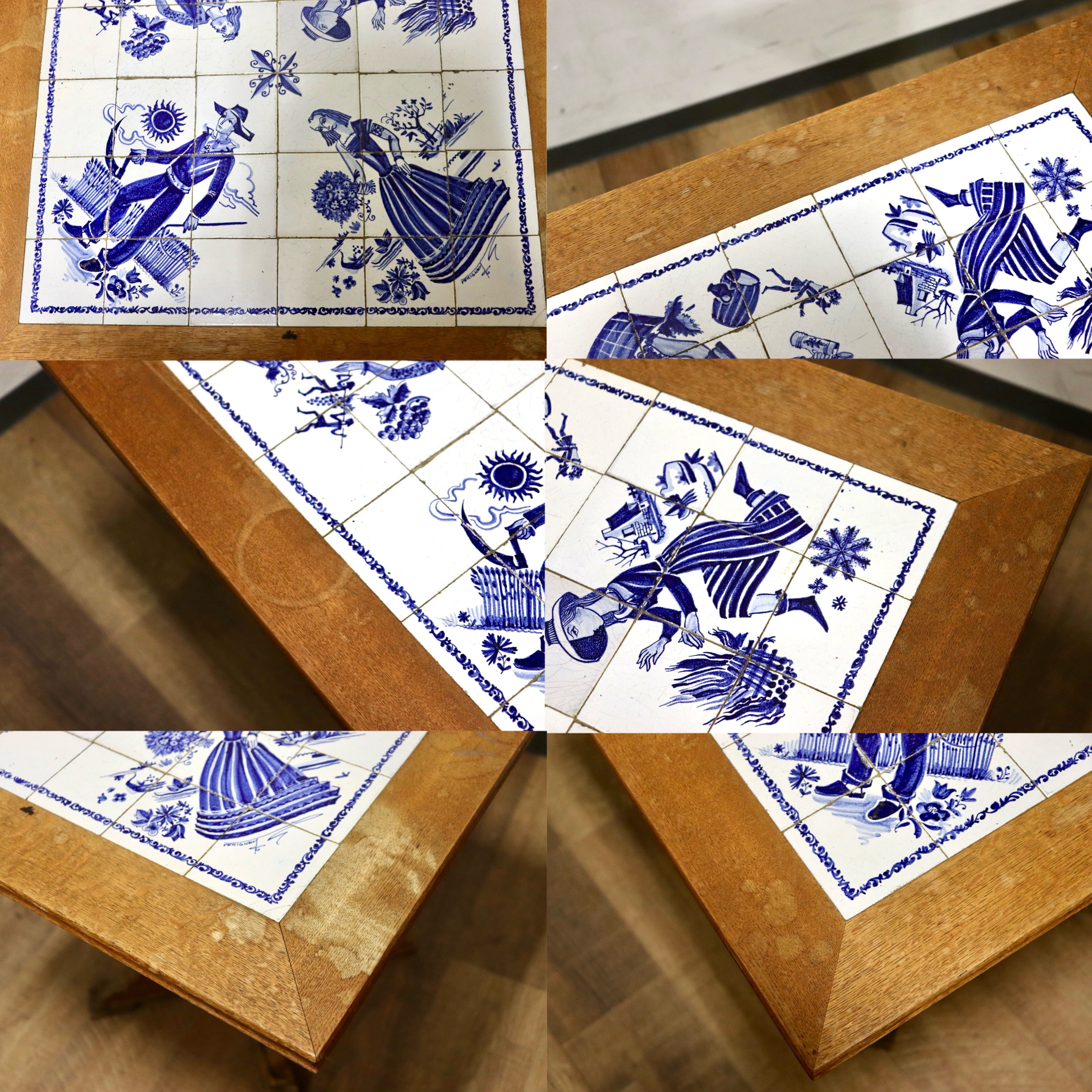 GMHK226○オランダ Delft デルフト タイルトップ サイドテーブル コーヒーテーブル 花台 ダッチカントリー アンティーク ヴィンテージ