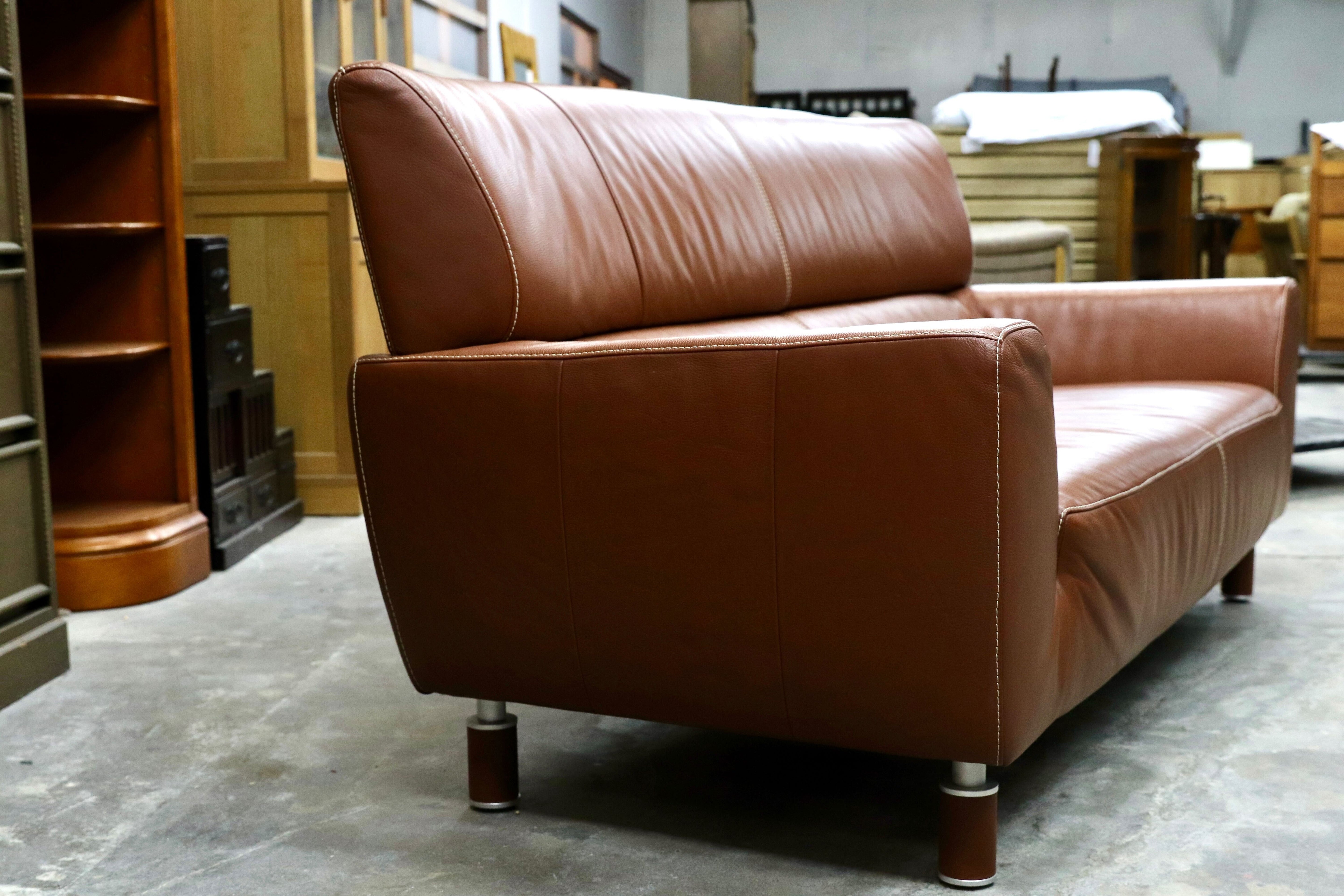 GMIS365○Gallery-M / ギャラリーエム 3人掛けソファ トリプルソファ ドイツ 本革 ACTUS アクタス 高級 モダン ブラウン 約35万