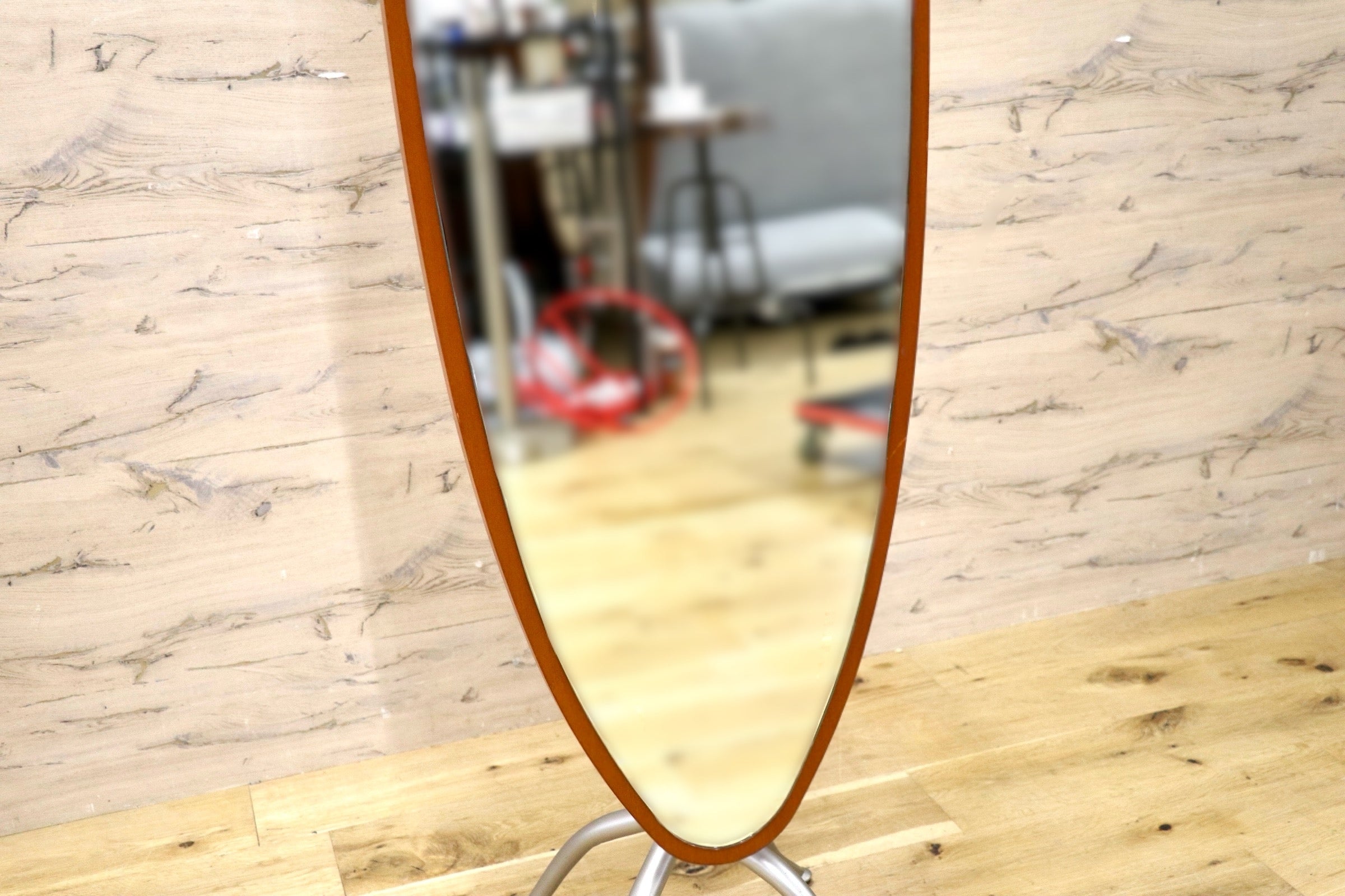 GMJS167A○Calligaris / カリガリス イタリア製 姿見 スタンドミラー 3本脚スタンドミラー 鏡 インテリア チェリー材 ミッドセンチュリー