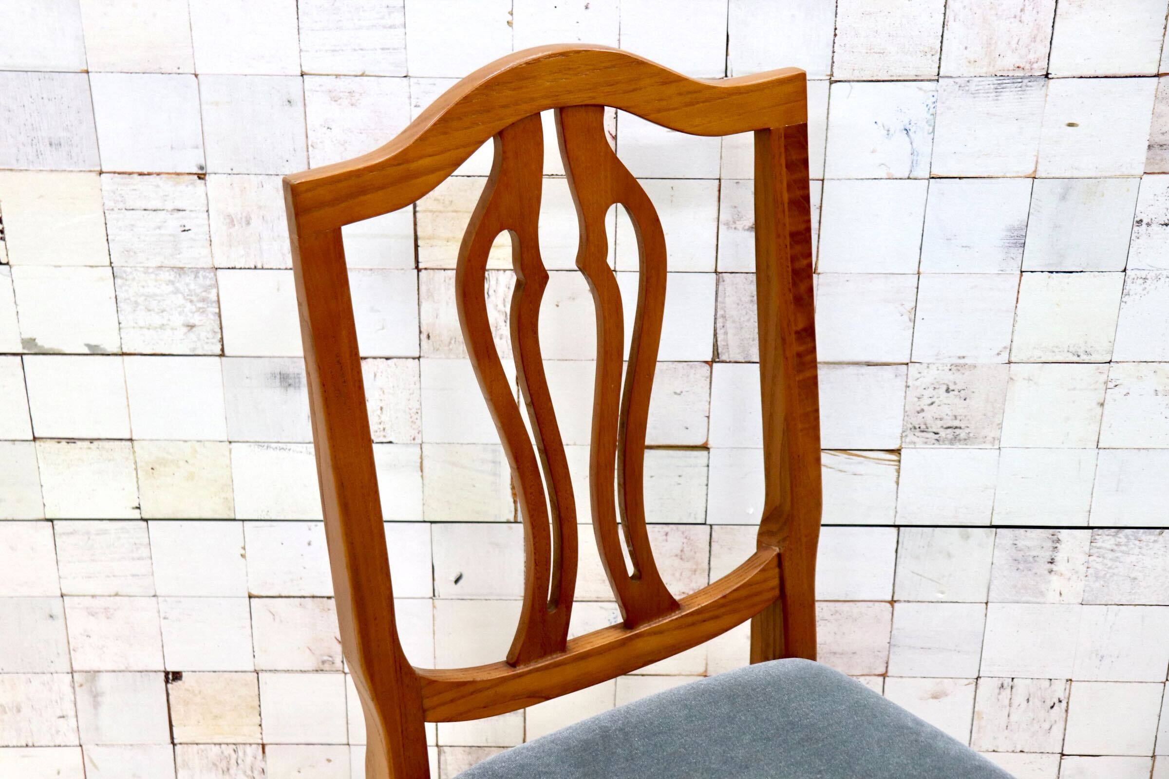 GMGT117A○英国アンティーク ダイニングチェア 食卓椅子 ファブリック グレー オーク 座面張替済 2脚セット クラシック 検)三越ブルージュ