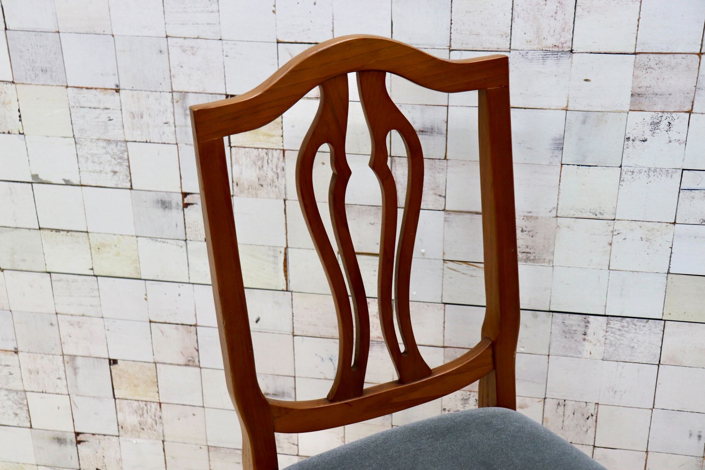 GMGT117B○英国アンティーク ダイニングチェア 食卓椅子 ファブリック グレー オーク 座面張替済 2脚セット クラシック 検)三越ブルージュ