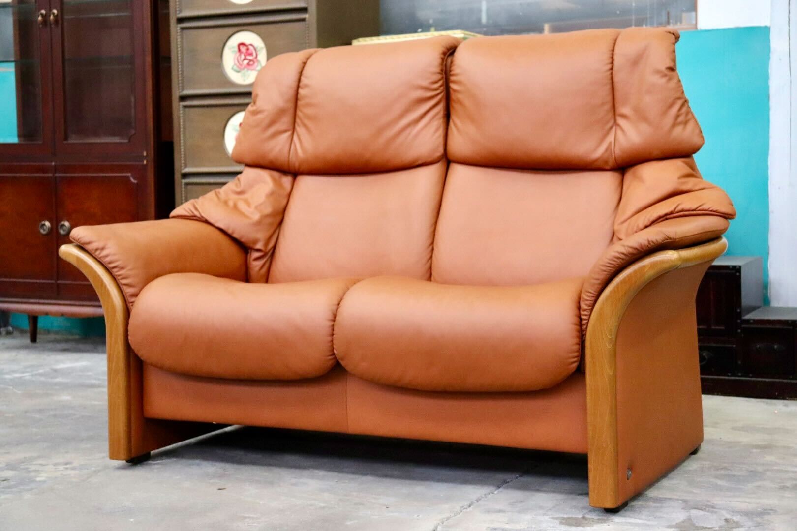 GMIS514○EKORNES / エコーネス エルドラド 2人掛けソファ ラブソファ 北欧 ノルウェー 最高級 本革 定価約62万 美品