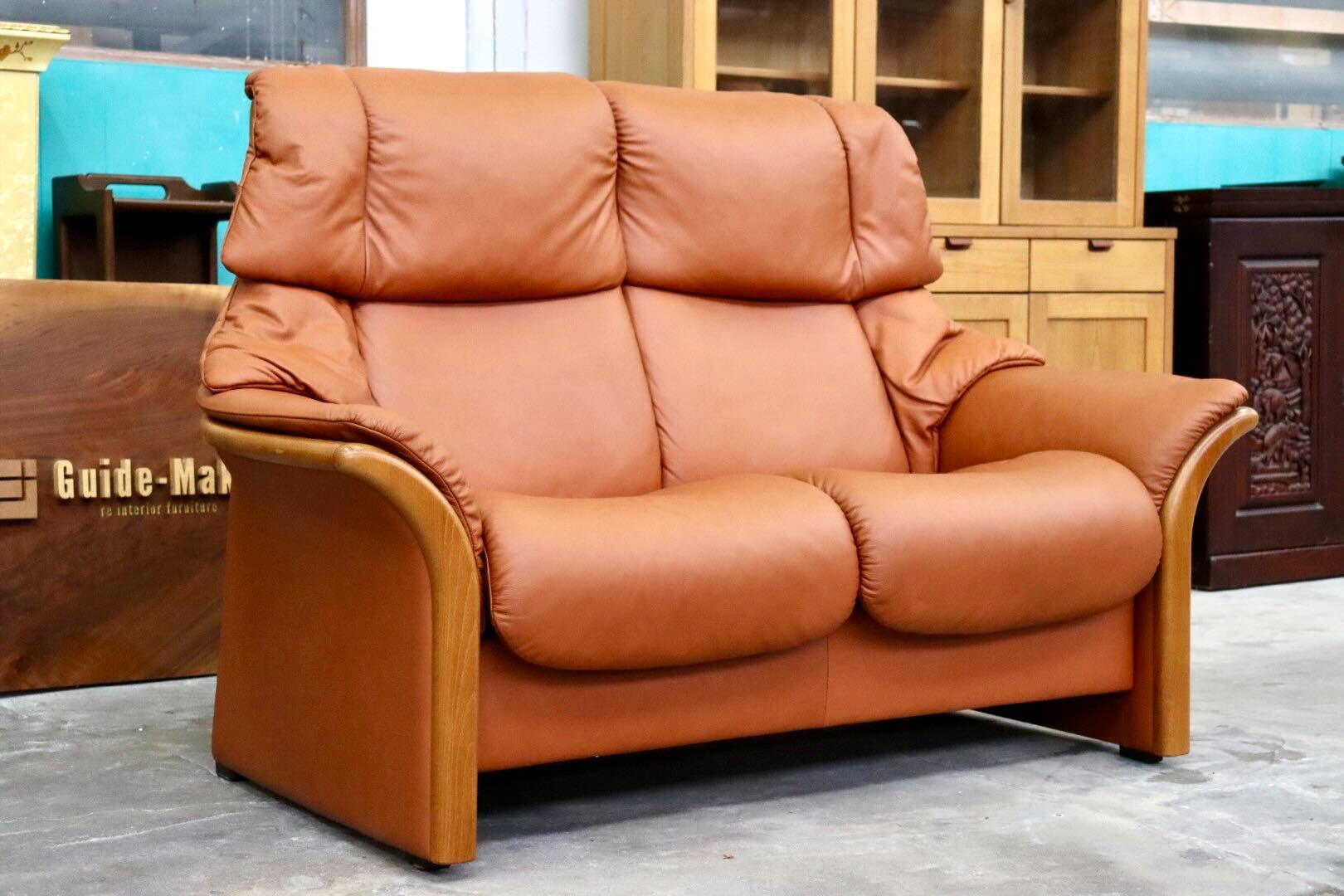 GMIS514○EKORNES / エコーネス エルドラド 2人掛けソファ ラブソファ 北欧 ノルウェー 最高級 本革 定価約62万 美品