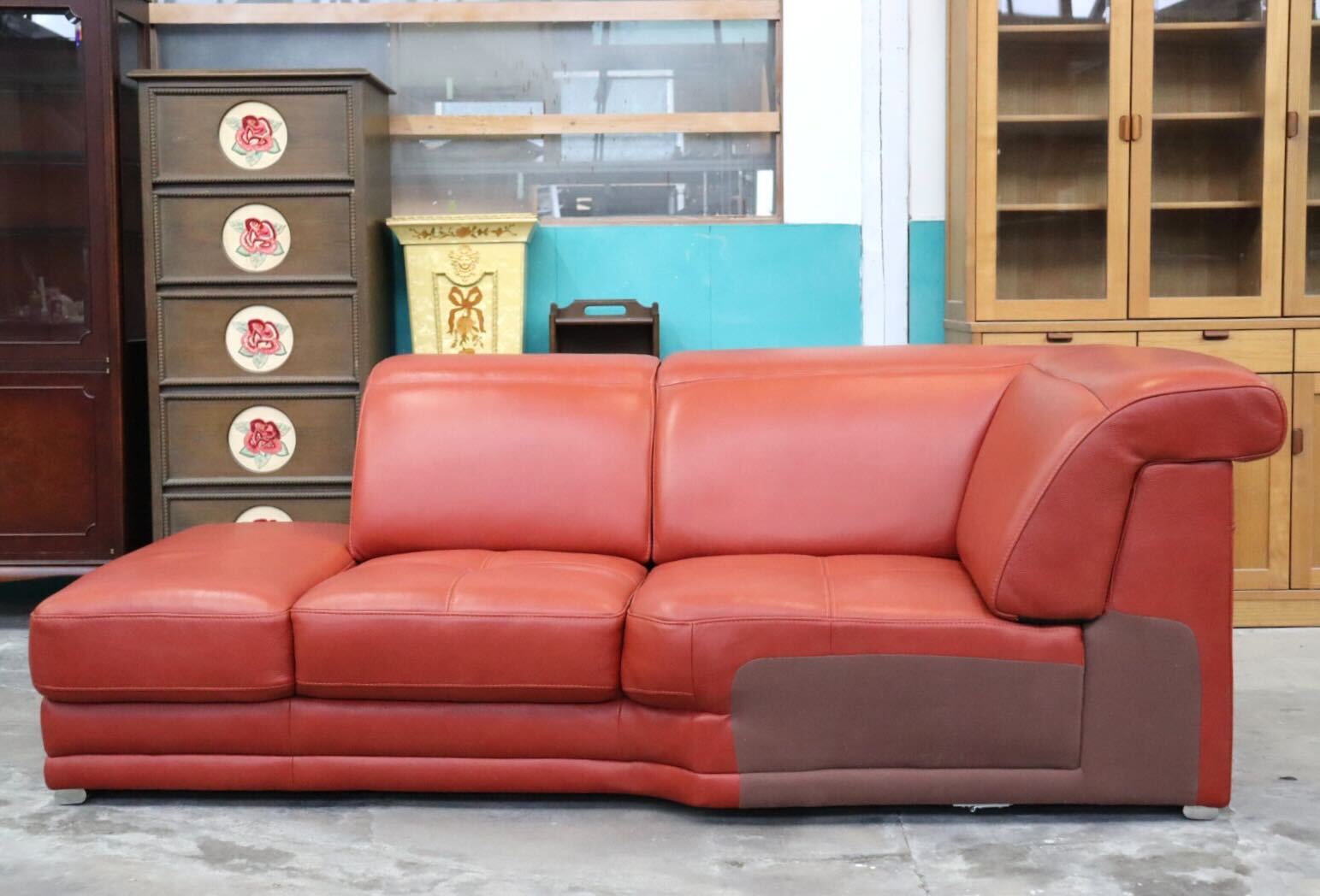 GMIS354○handson / ハンドソン シェーズロング カウチソファ コーナーソファ 本革 レッド ドイツ 2人掛けソファ 長椅子 モダン