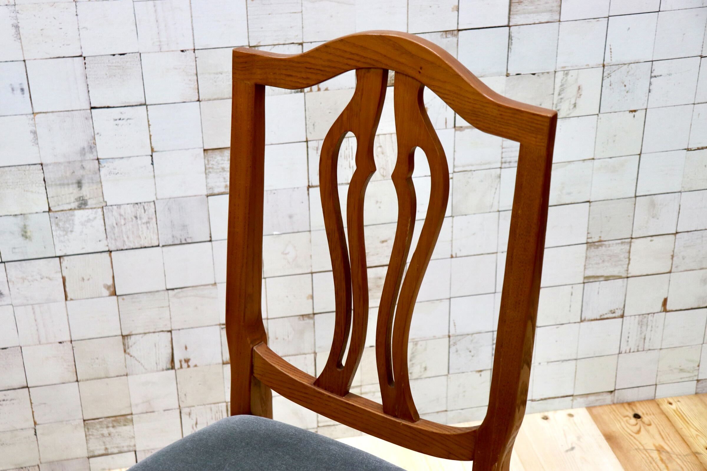 GMGT117C○英国アンティーク ダイニングチェア 食卓椅子 ファブリック グレー オーク 座面張替済 2脚セット クラシック 検)三越ブルージュ