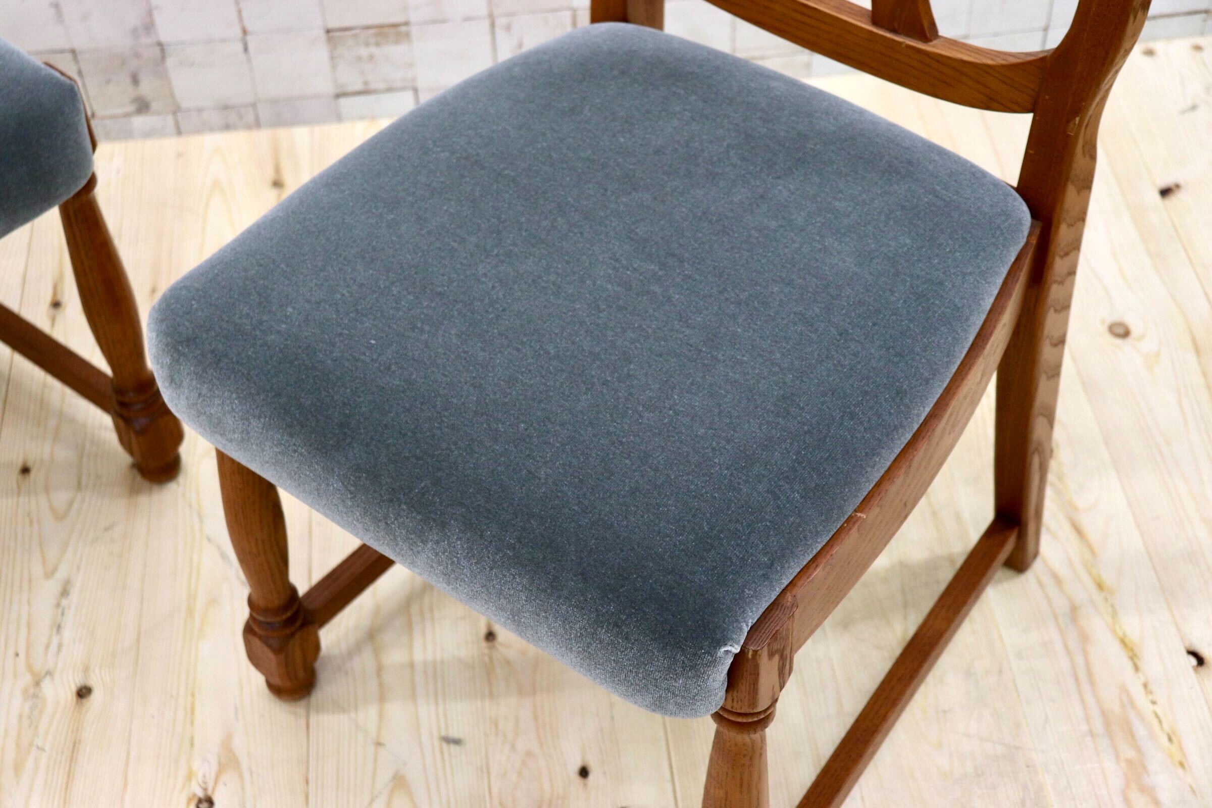 GMGT117C○英国アンティーク ダイニングチェア 食卓椅子 ファブリック グレー オーク 座面張替済 2脚セット クラシック 検)三越ブルージュ