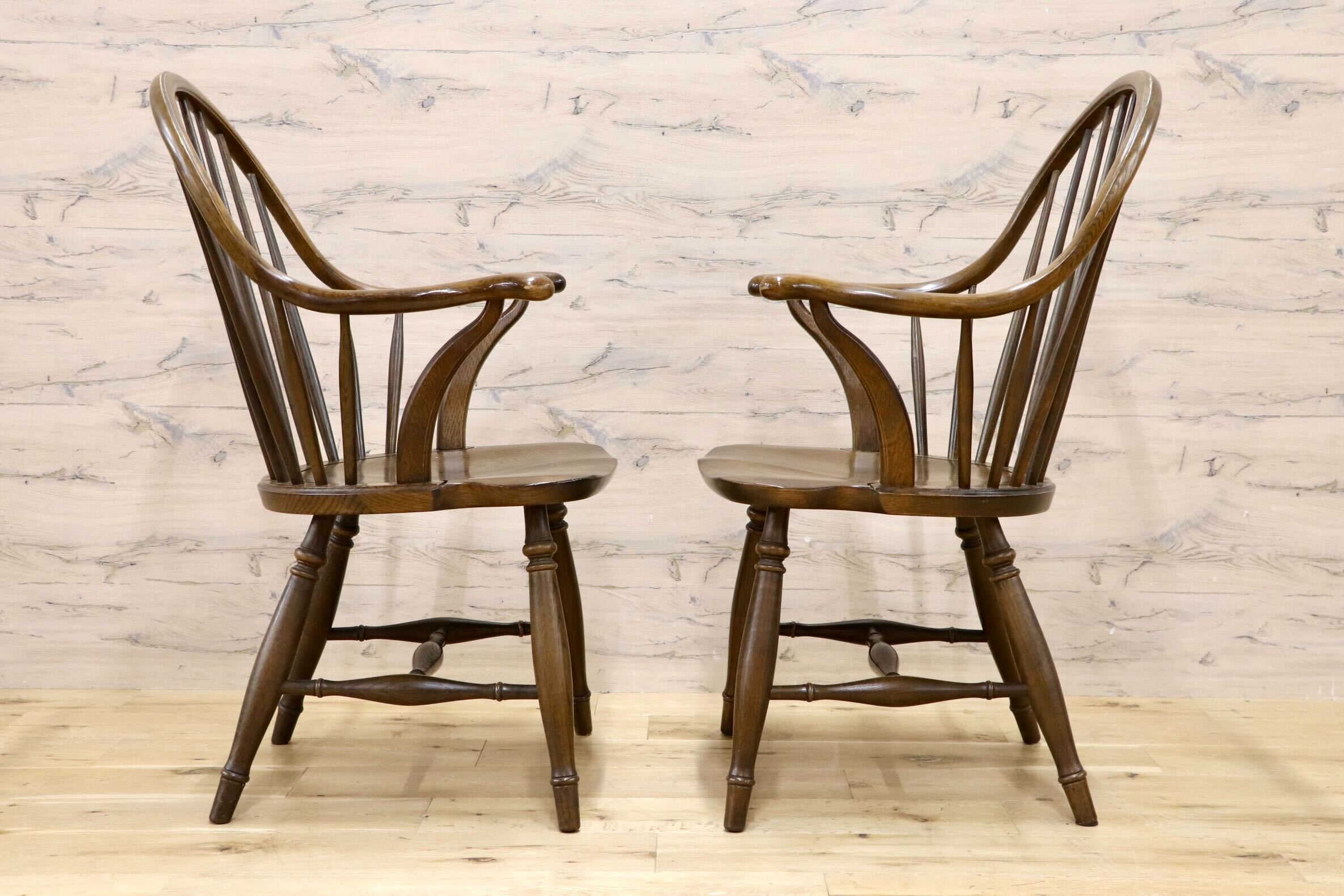 GMIS560B○柏木工 / KASHIWA ダイニングチェア 2脚セット ウィンザーチェア アームチェア カントリー アンティーク ヴィンテージ 国産家具