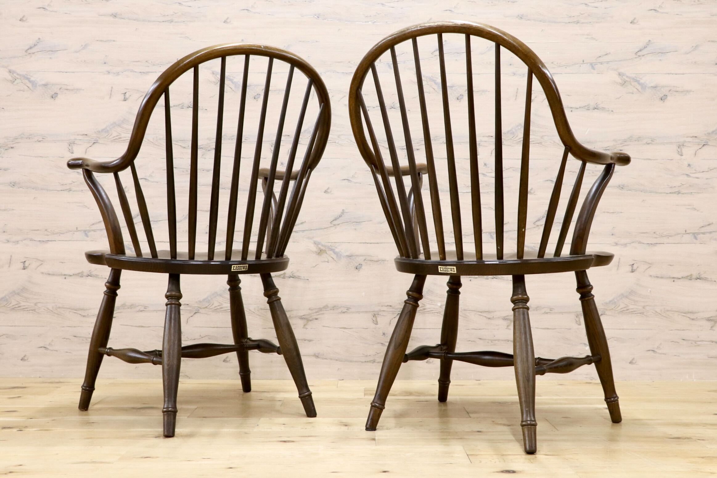 GMIS560B○柏木工 / KASHIWA ダイニングチェア 2脚セット ウィンザーチェア アームチェア カントリー アンティーク ヴィンテージ 国産家具