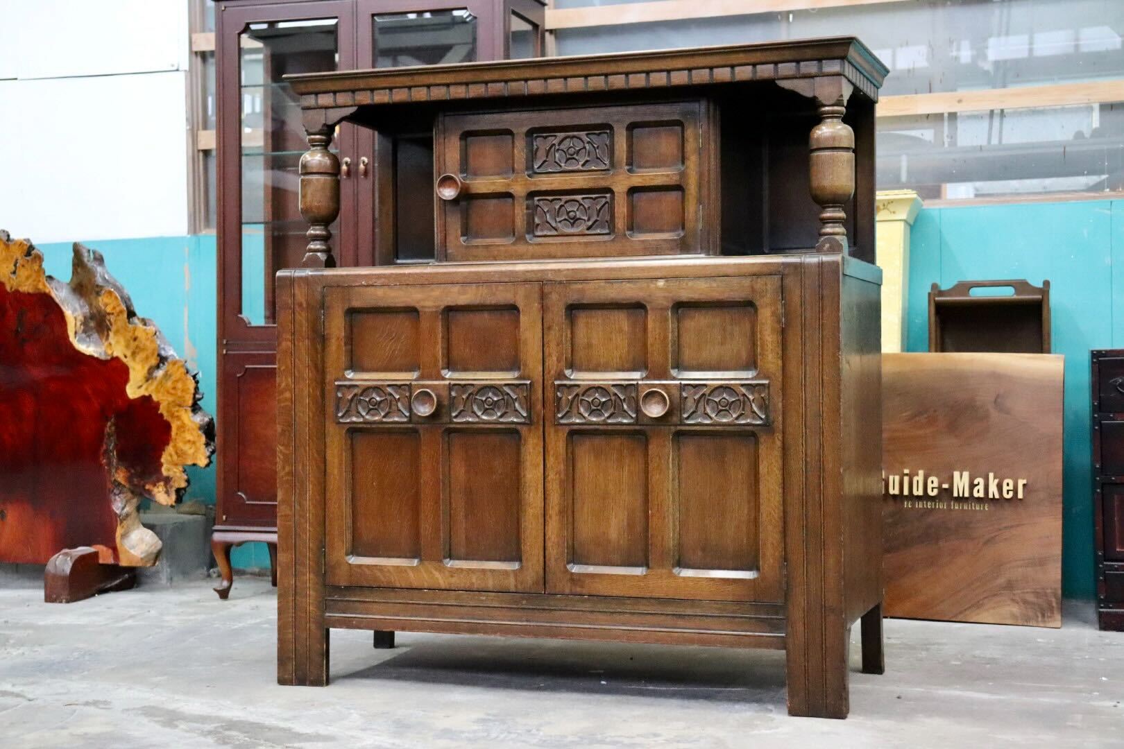 GMIS392○イギリスアンティーク コートカップボード キャビネット 飾り棚 サイドボード オーク材 クラシック ヴィンテージ 店舗什器