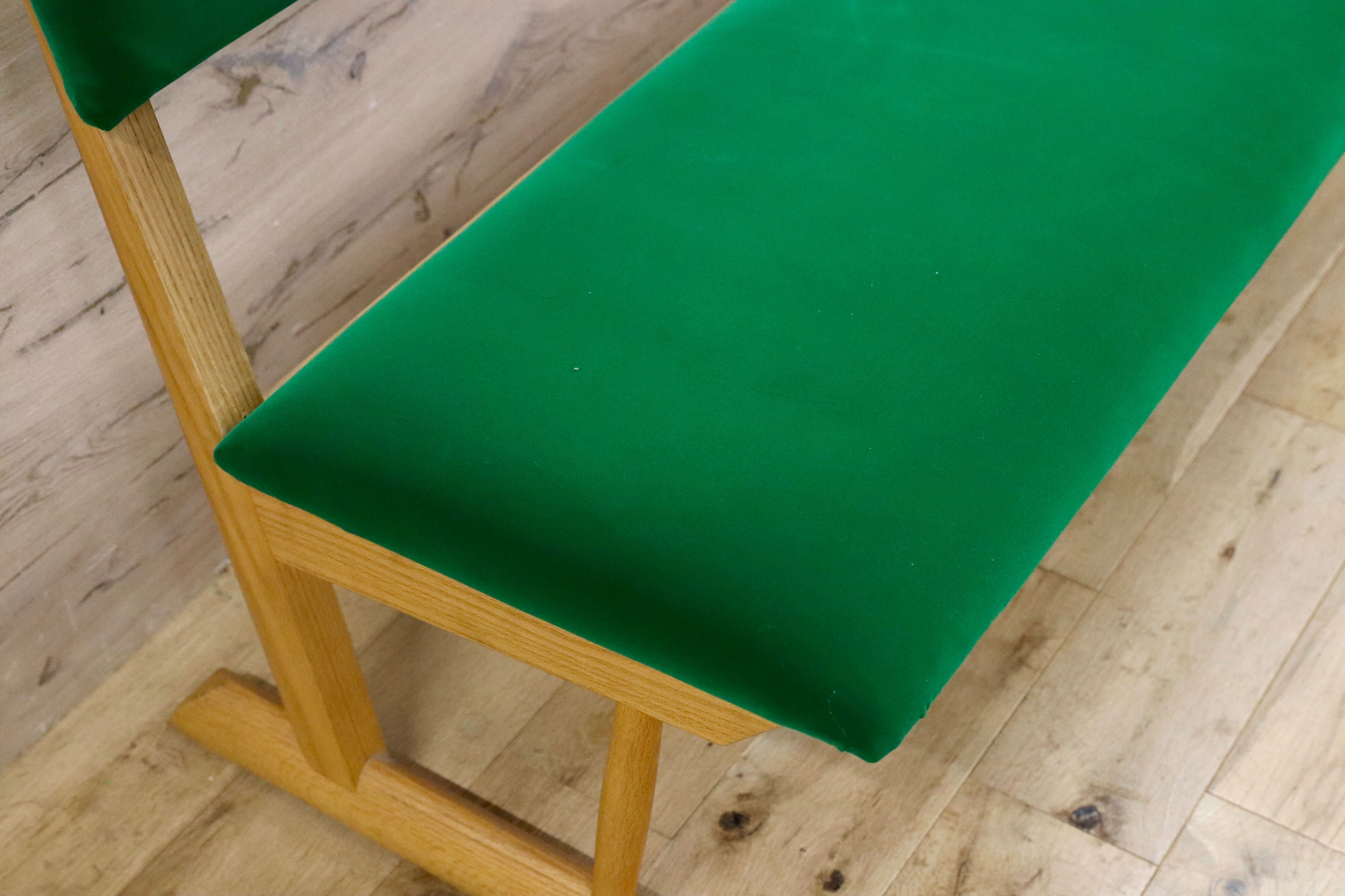 GMIK488○飛騨産業 / HIDA キツツキ KAYA カヤ ベンチ 長椅子 ダイニングチェア 椅子 オーク無垢材 飛騨家具 IDC大塚家具 緑 布張り