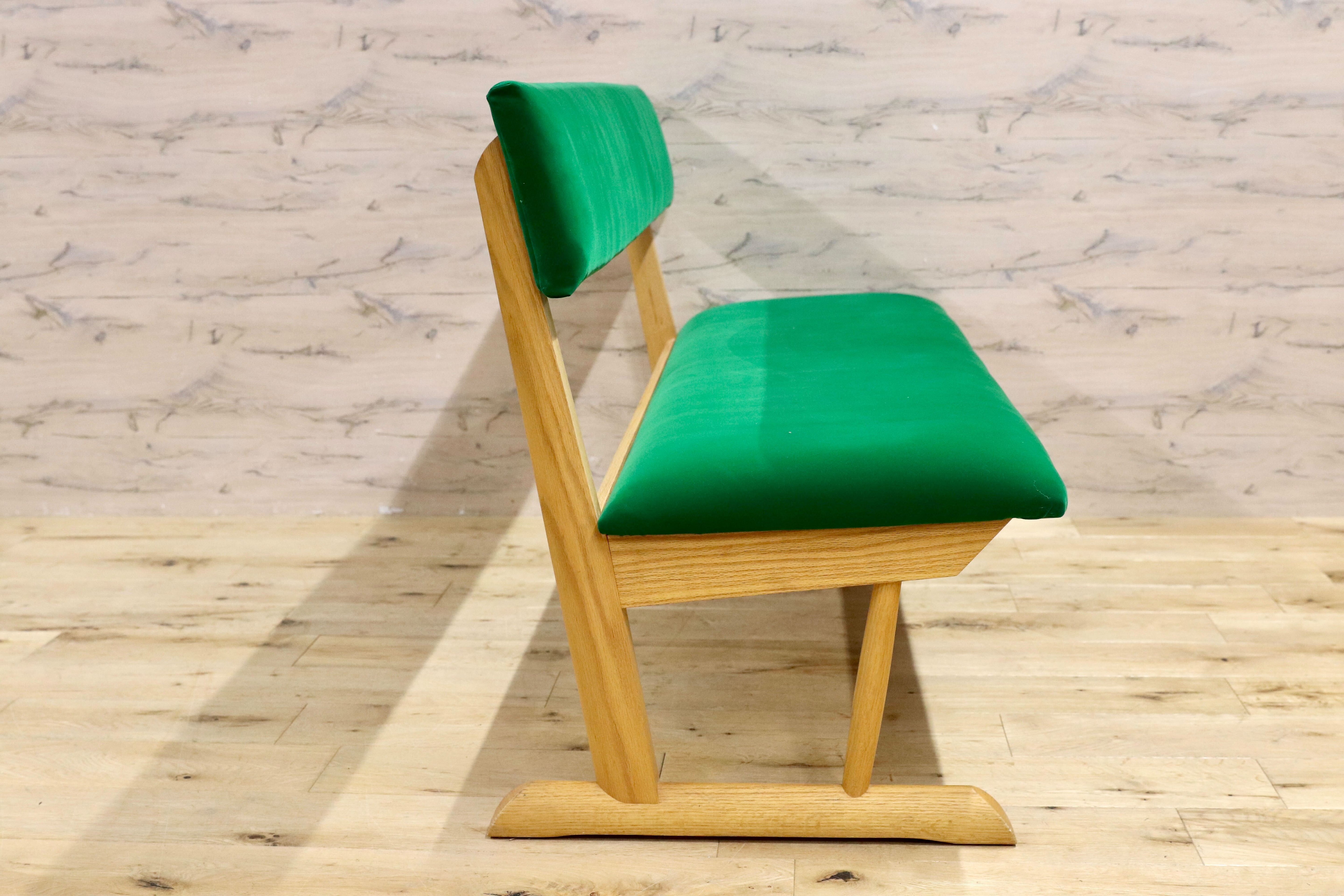 GMIK488○飛騨産業 / HIDA キツツキ KAYA カヤ ベンチ 長椅子 ダイニングチェア 椅子 オーク無垢材 飛騨家具 IDC大塚家具 緑 布張り