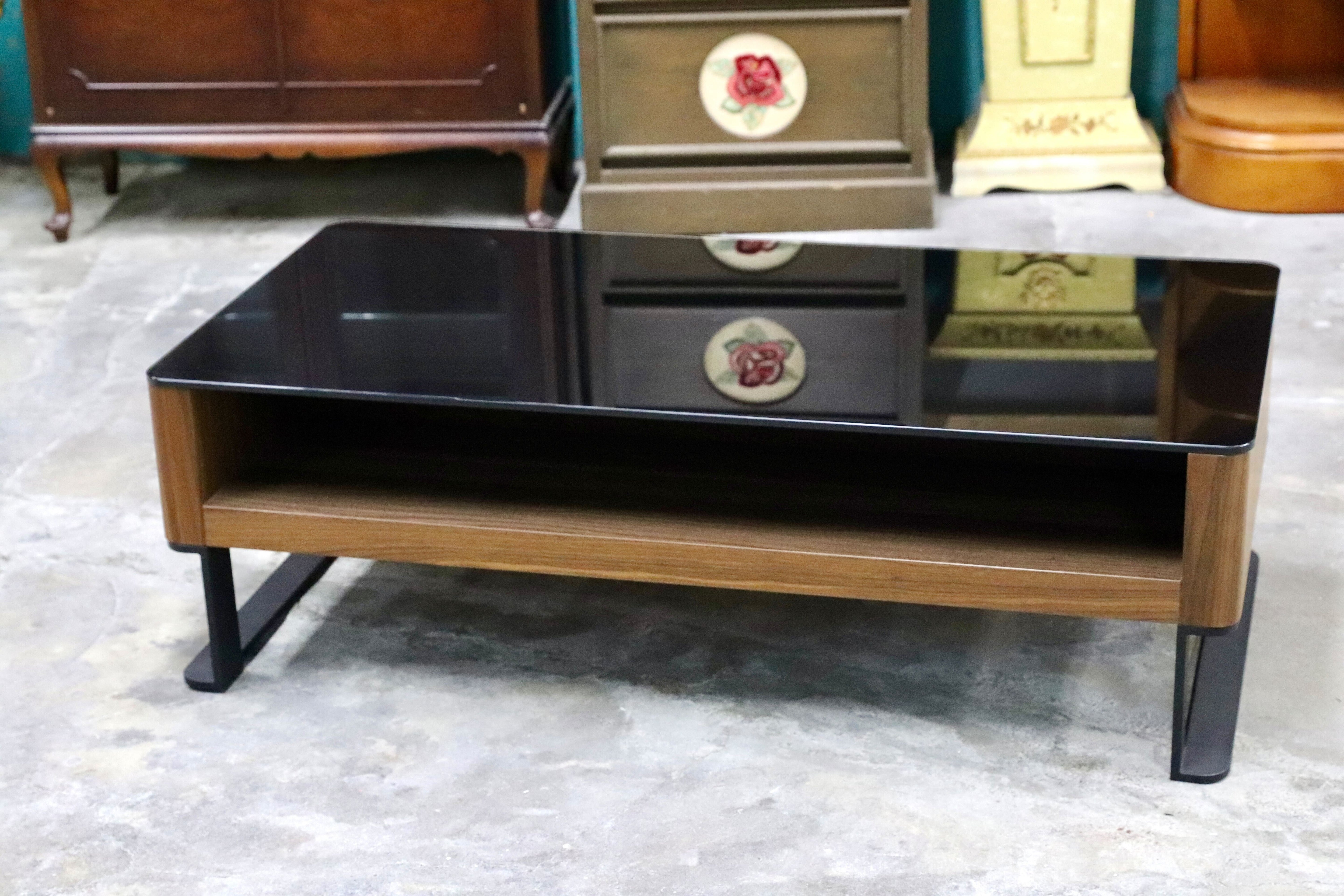 GMIK715○ニトリ / NITORI ガラステーブル センターテーブル リビングテーブル ウォールナット 展示品