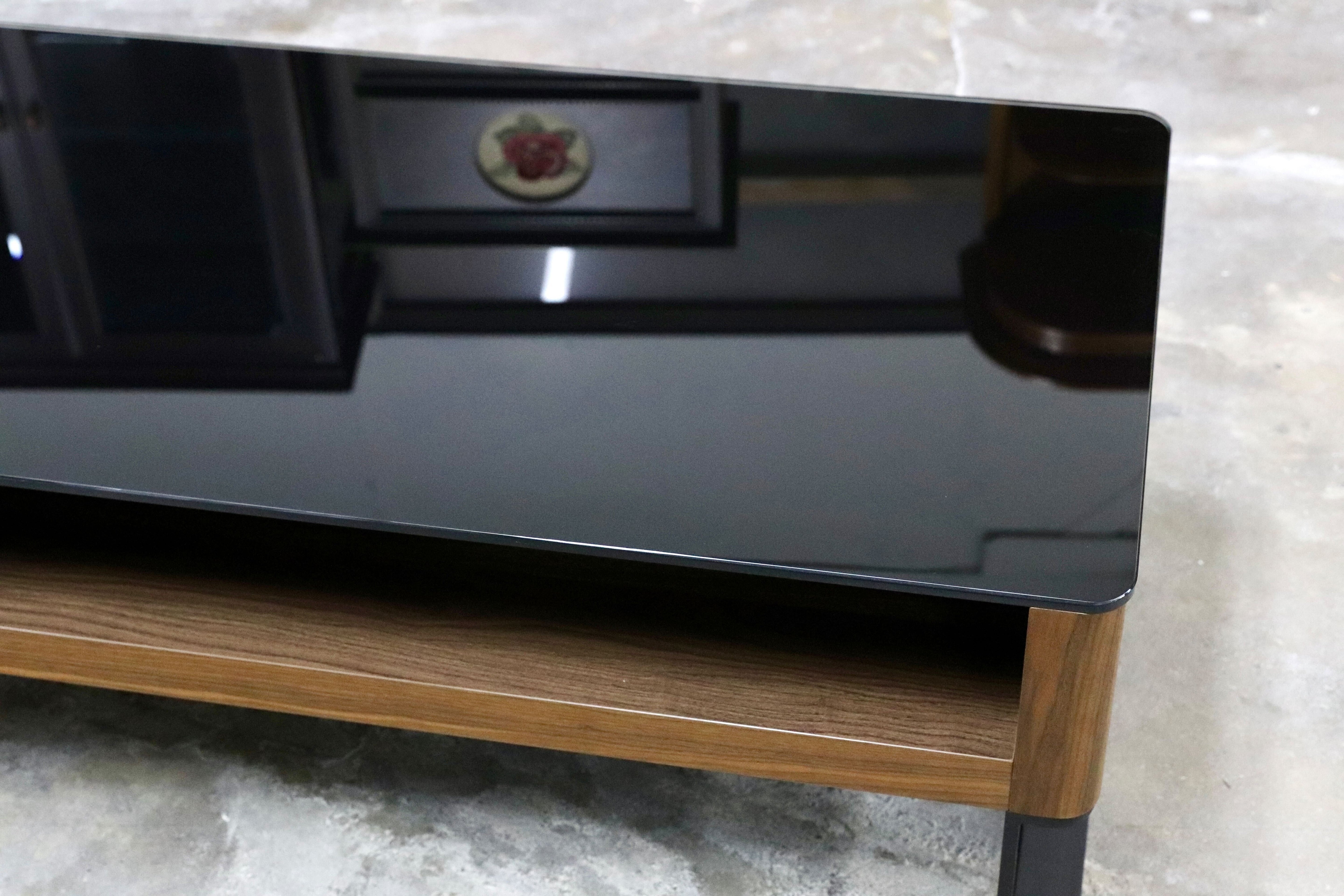 GMIK715○ニトリ / NITORI ガラステーブル センターテーブル リビングテーブル ウォールナット 展示品