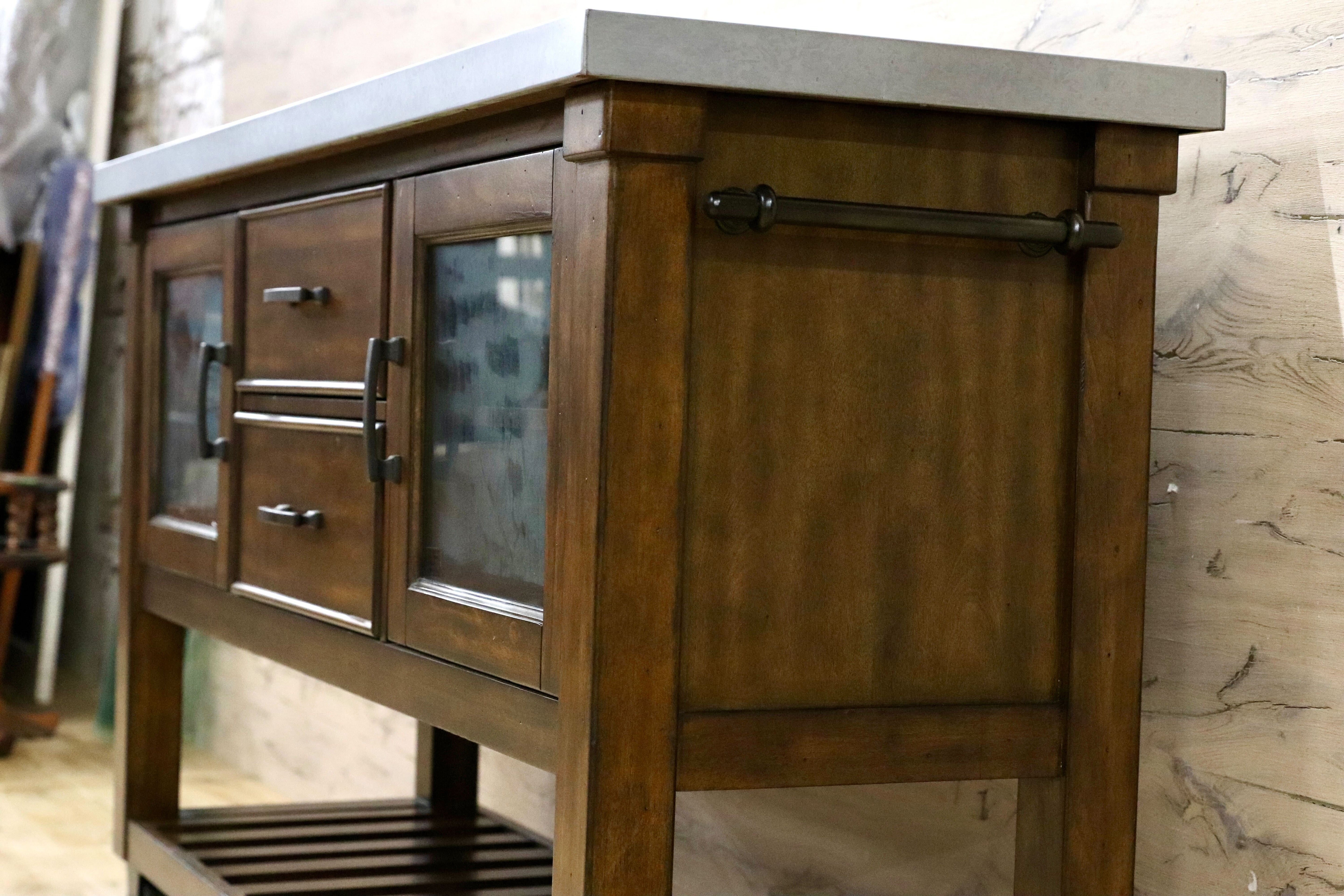 GMJK64○Bayside Furnishings キッチンアイランド カート キャスター付き カフェスタイル インダストリアル 収納家具
