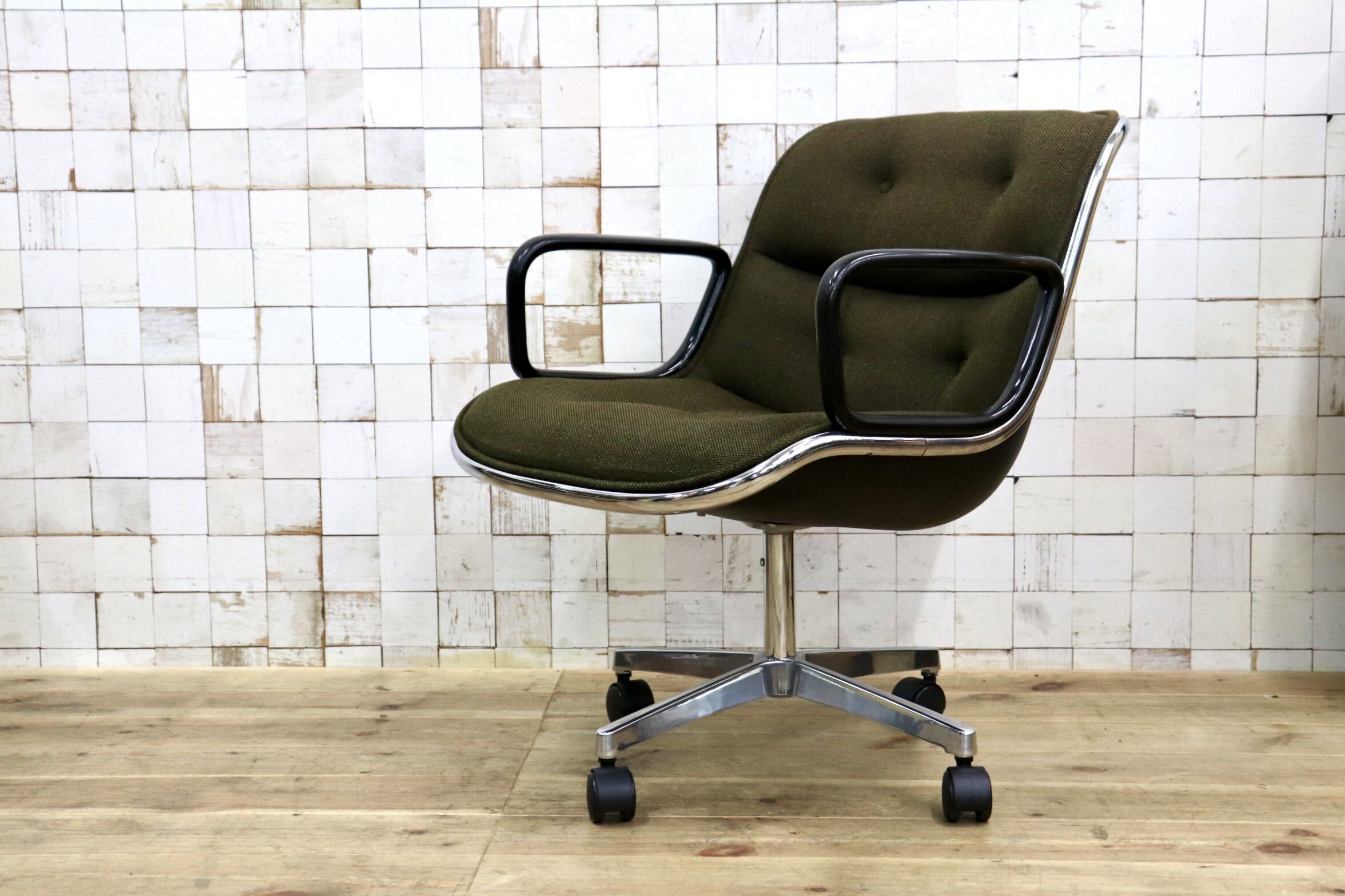 GMJK174E〇Pollock / ポロックチェア ヴィンテージ デスクチェア モスグリーン ミッドセンチュリー デザイナーズ KOKUYOリペア 名作椅子