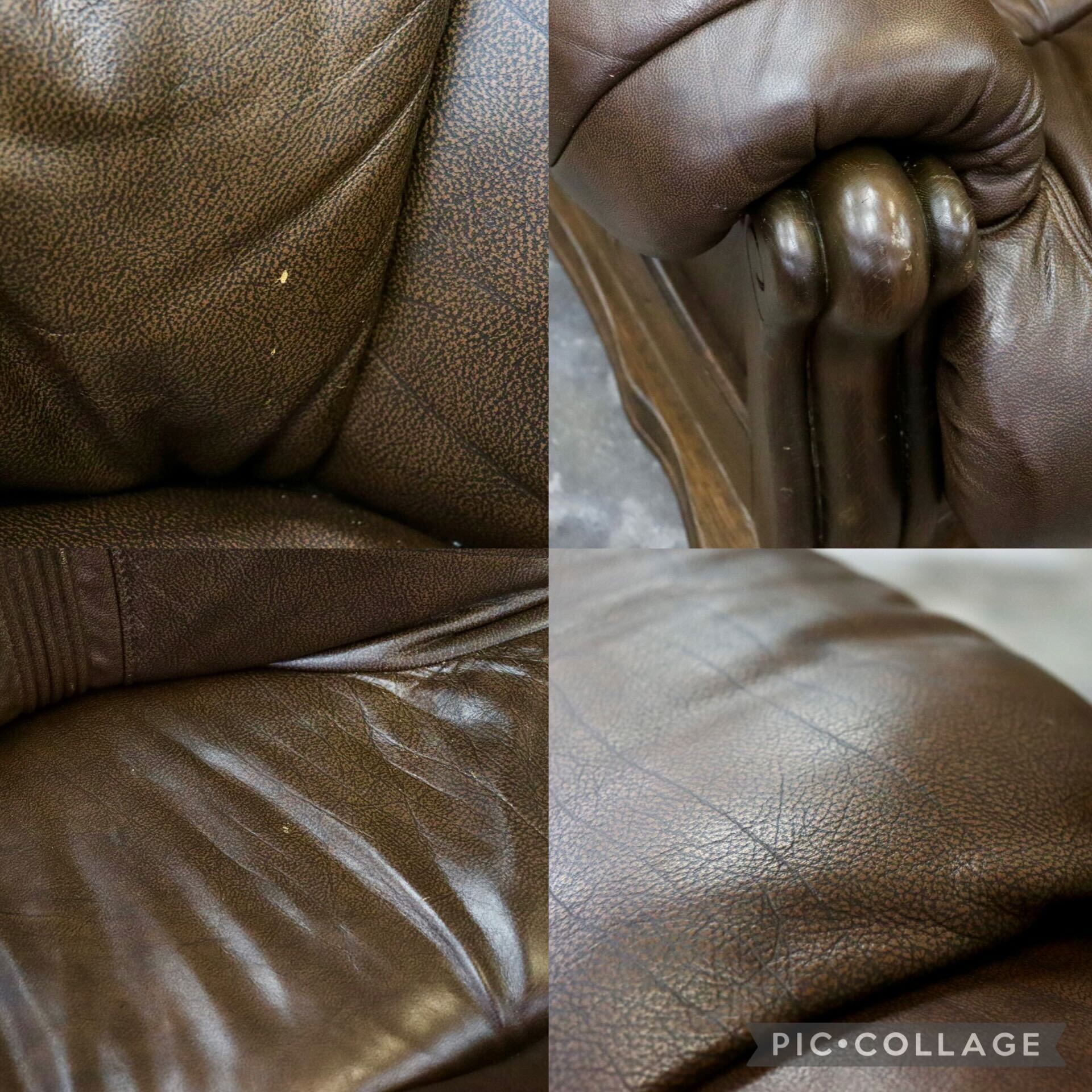 GMIK622○オランダ製 ダッチカントリー 3人掛けソファ トリプルソファ 長椅子 楢材 本革 ブラウン クラシック ヴィンテージ 約60万