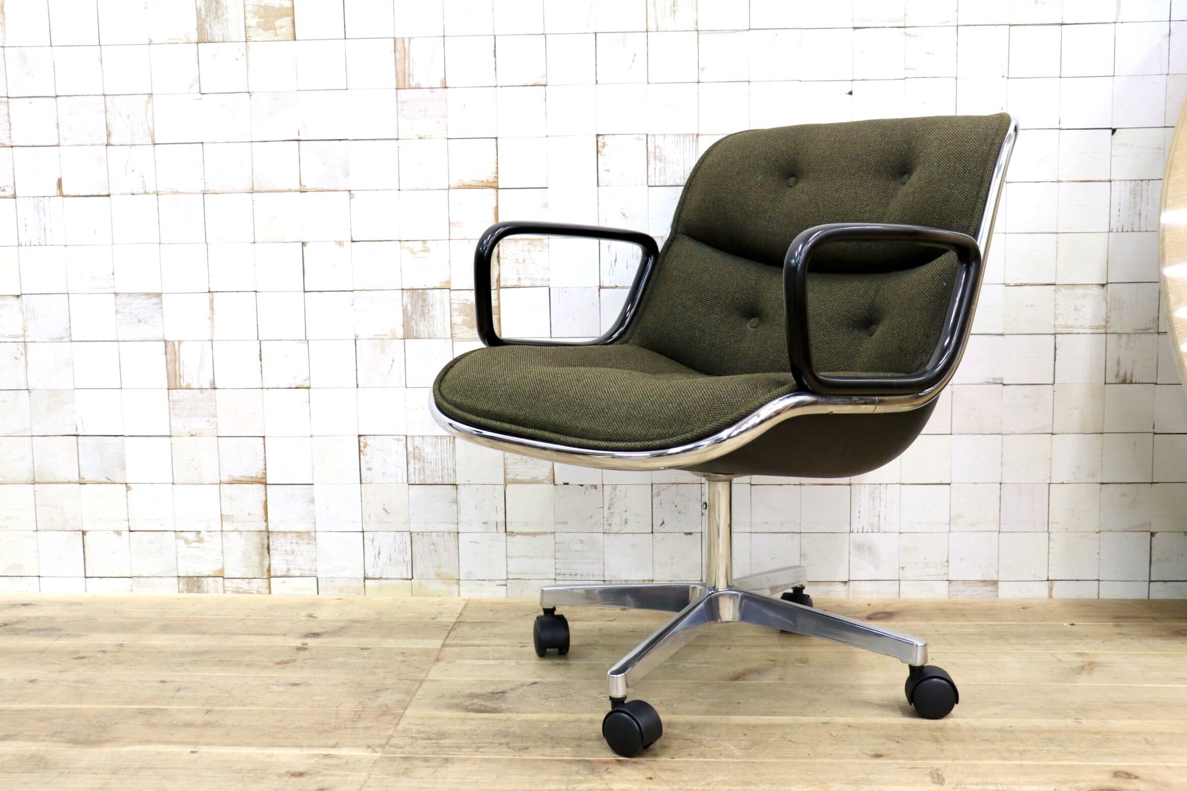 GMJK174J〇Pollock / ポロックチェア ヴィンテージ デスクチェア モスグリーン ミッドセンチュリー デザイナーズ KOKUYOリペア 名作椅子