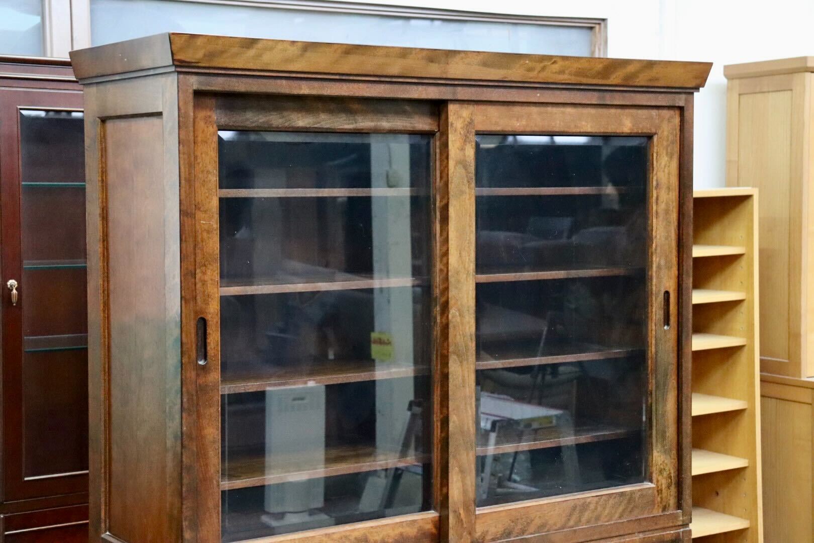 GMIH459○九州民芸家具 食器棚 水屋箪笥 飾り棚 樺材 無垢 カップボード キャビネット 和家具 和モダン 古民家 レトロ 民藝