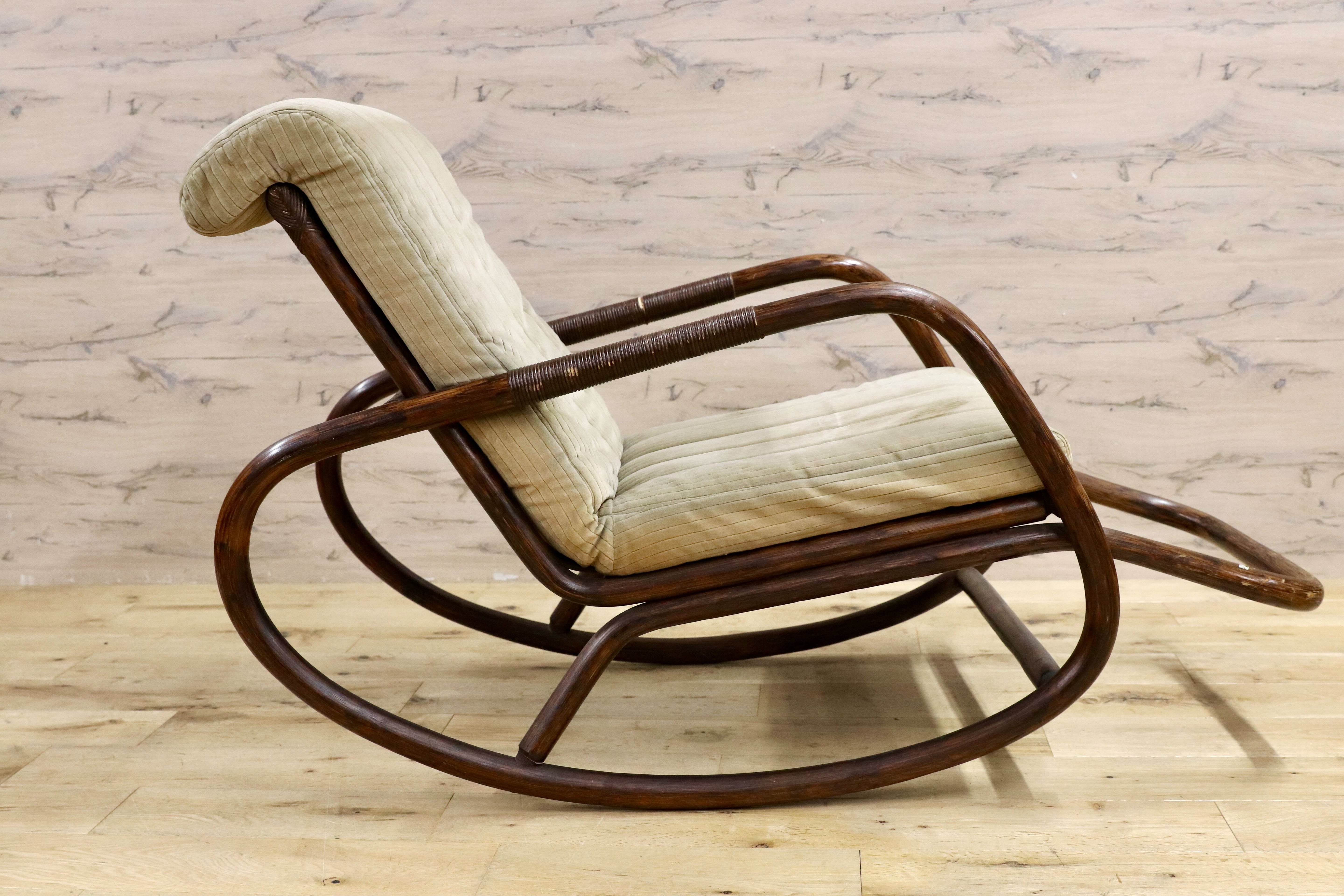 GMIK756○ヴィンテージ ロッキングチェア 揺り椅子 ラタン アジアン 和モダン レトロ アンティーク