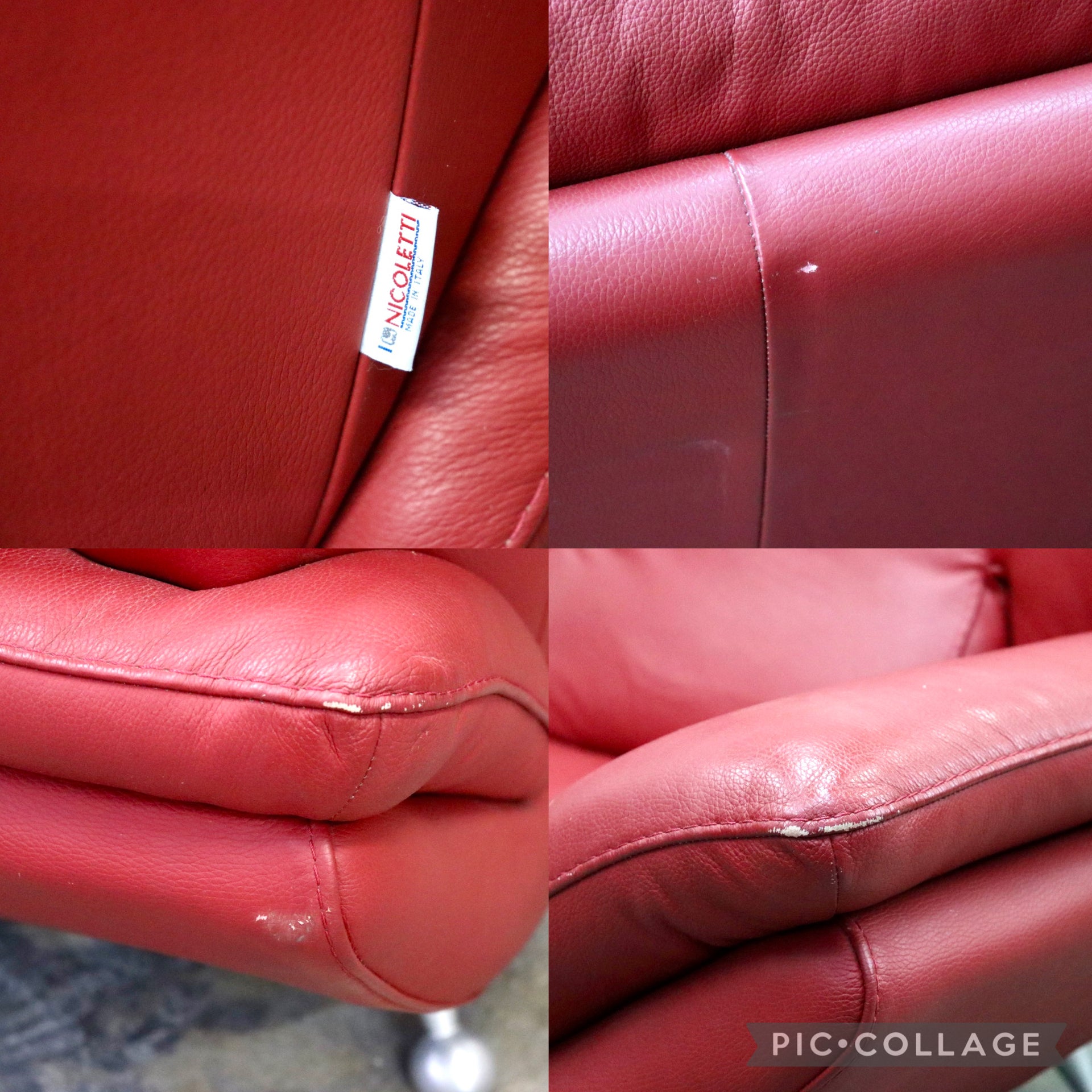 GMJS150○NICOLETTI / ニコレッティ 2人掛けソファ ラブソファ 長椅子 本革 レッド スタイリッシュ モダン 約35万 イタリア