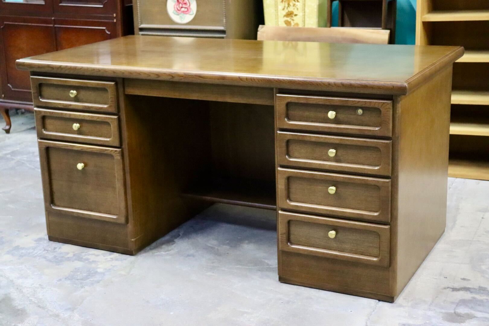 GMIH466○karimoku / カリモク 両袖机 書斎机 勉強机 役員デスク 作業台 パソコンデスク ヴィンテージ 木製 国産家具