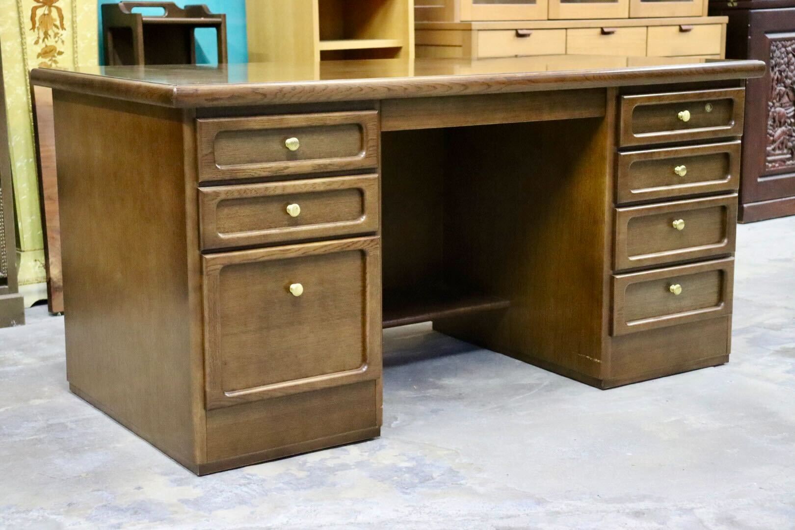 GMIH466○karimoku / カリモク 両袖机 書斎机 勉強机 役員デスク 作業台 パソコンデスク ヴィンテージ 木製 国産家具