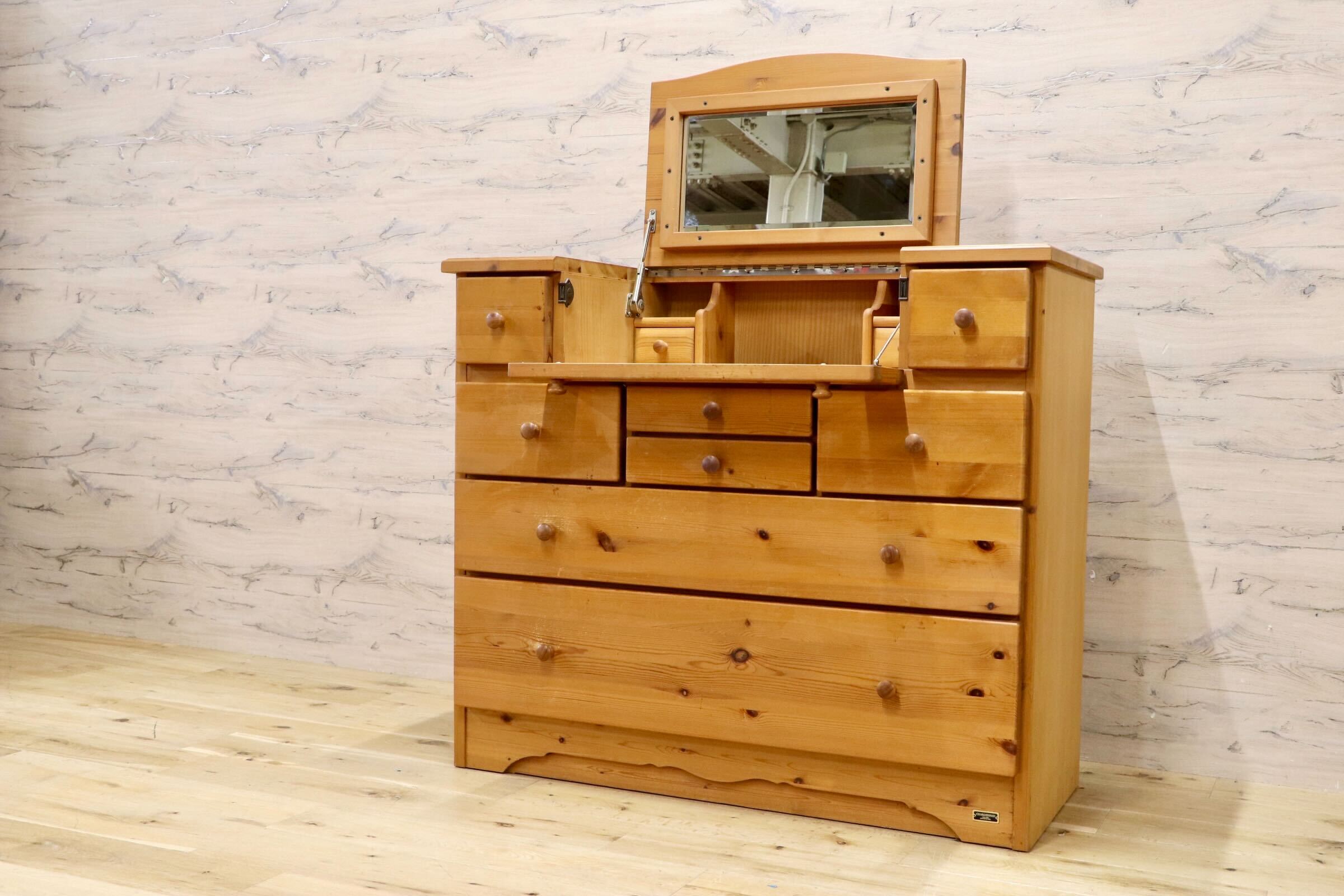 GMIK946○CHARDONNAY / シャルドネ ドレッサー ミラーチェスト 収納家具 チェスト タンス ヴィンテージ アンティーク パイン材