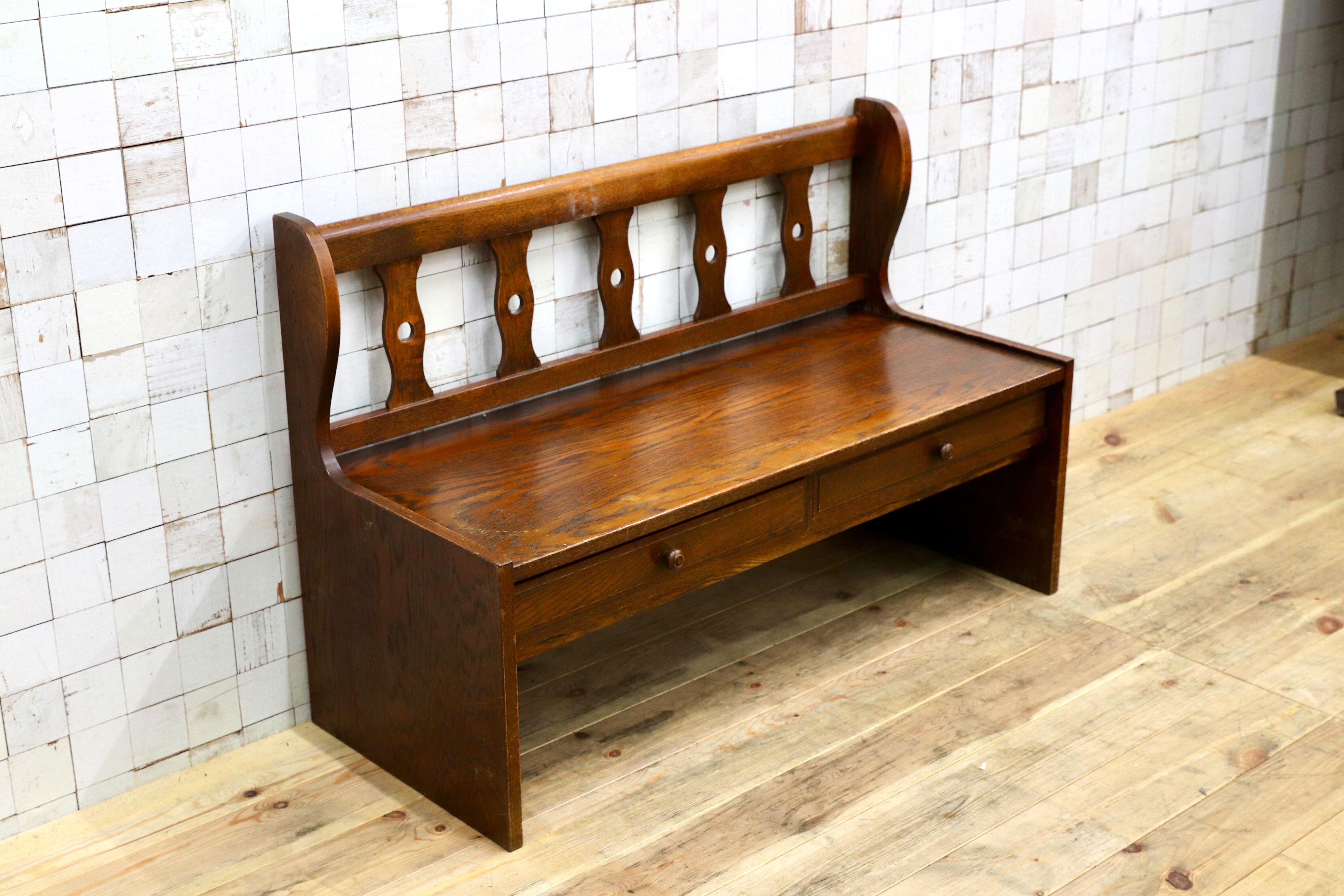 GMIK718○三越家具 Brugge ブルージュ アンティーク ベンチ サイドチェア 椅子 レトロ オールド カントリー 英国スタイル レア