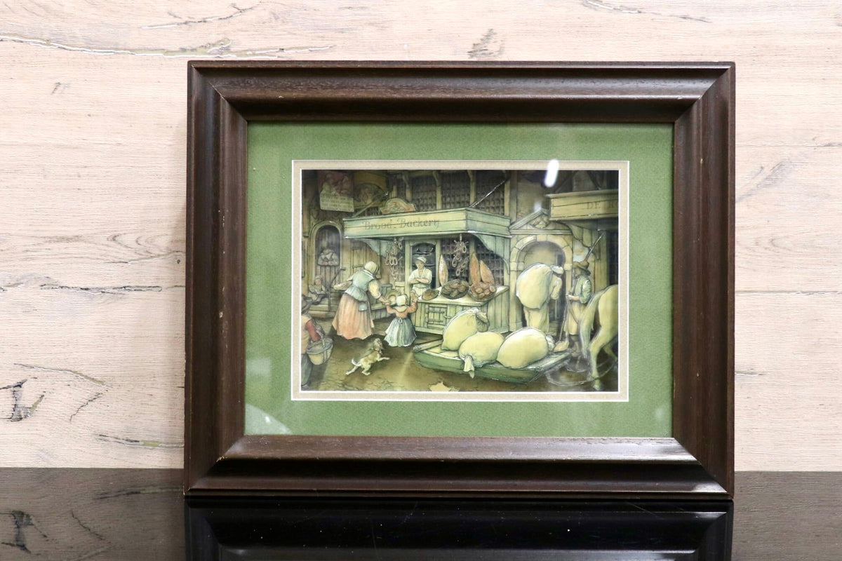 GMJO141U◯Anton Pieck / アントン・ピック ヨーロッパの古い街並みシリーズ Brood-Bakkerij シャドーボックス 西洋 アンティーク