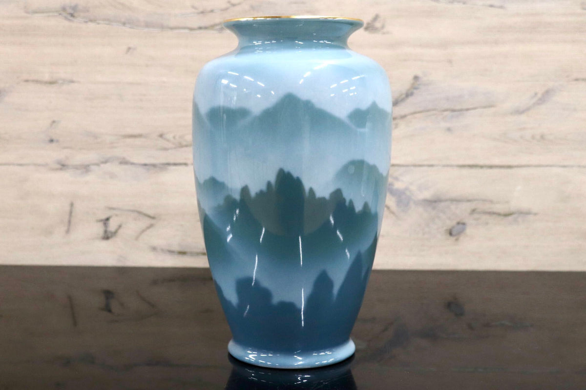 GMJO141X◯有田焼 若山作 山林風景 木曽路 花瓶 花器 一輪挿し フラワーベース インテリア 置物 陶器 在銘 伝統工芸 和モダン